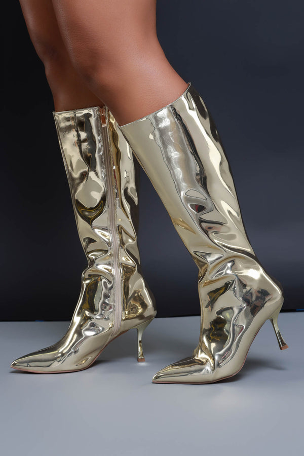 For The Night Shiny Faux Leather Boots - Pink