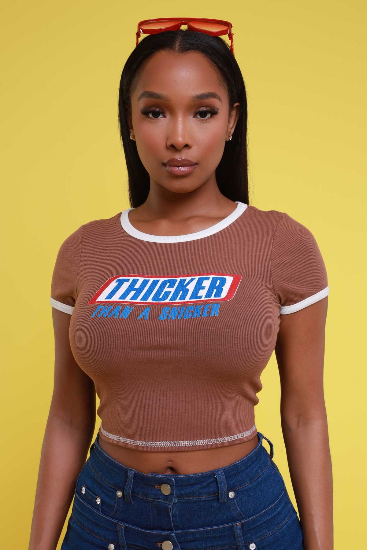 
              Thicker Than A Snicker Graphic Cropped T-Shirt - Brown - Swank A Posh
            