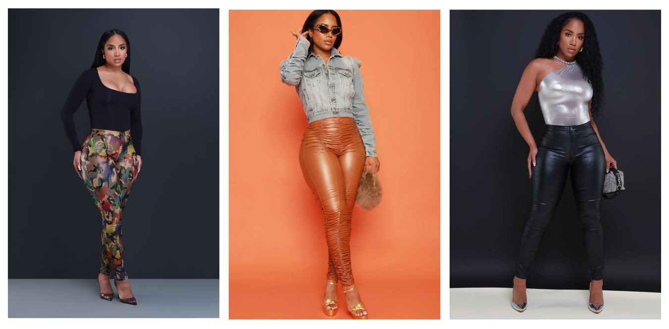Swank gilr wearing a pair of leather pants