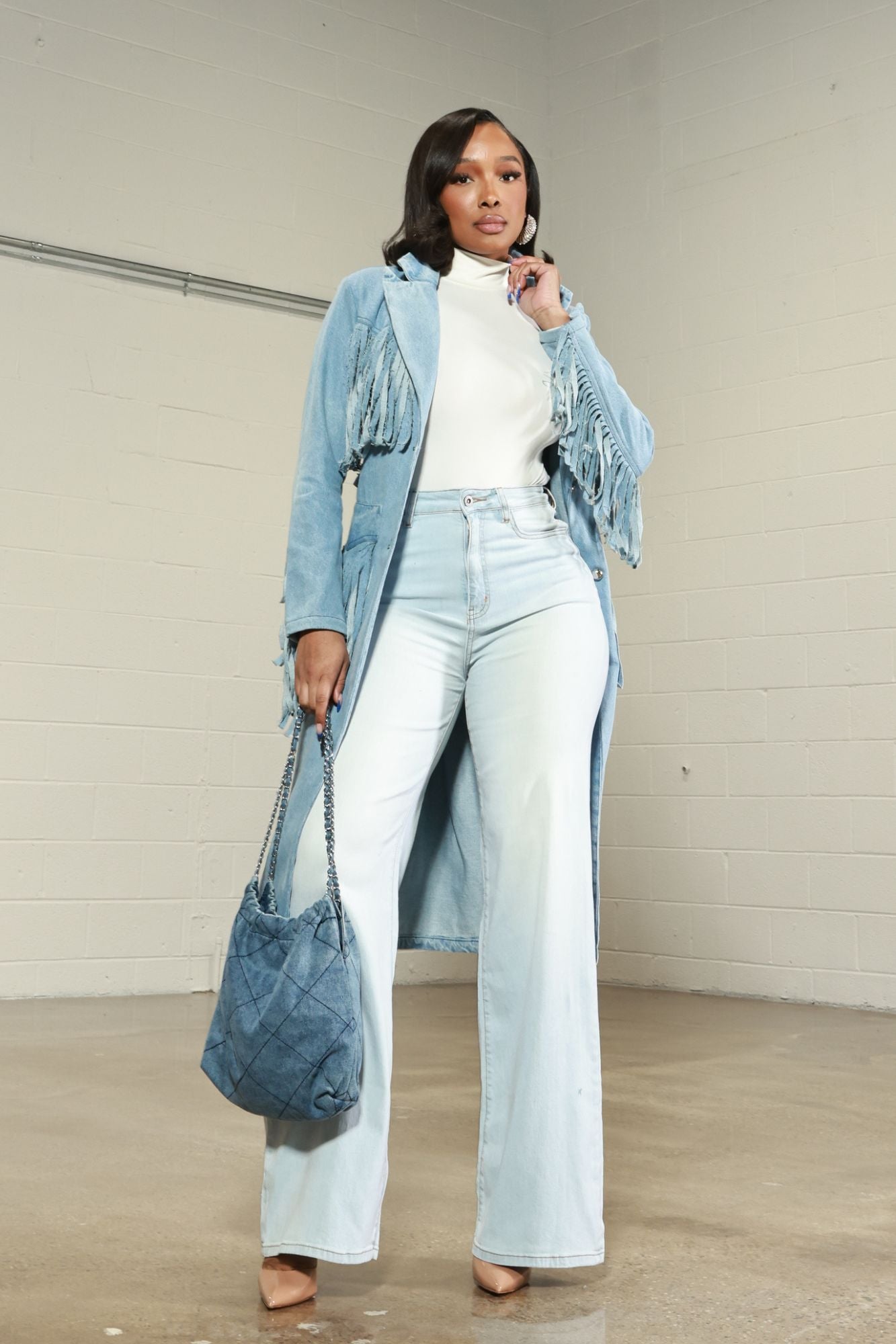 Next Move High Rise Wide Flare Jeans - Light Wash - Swank A Posh