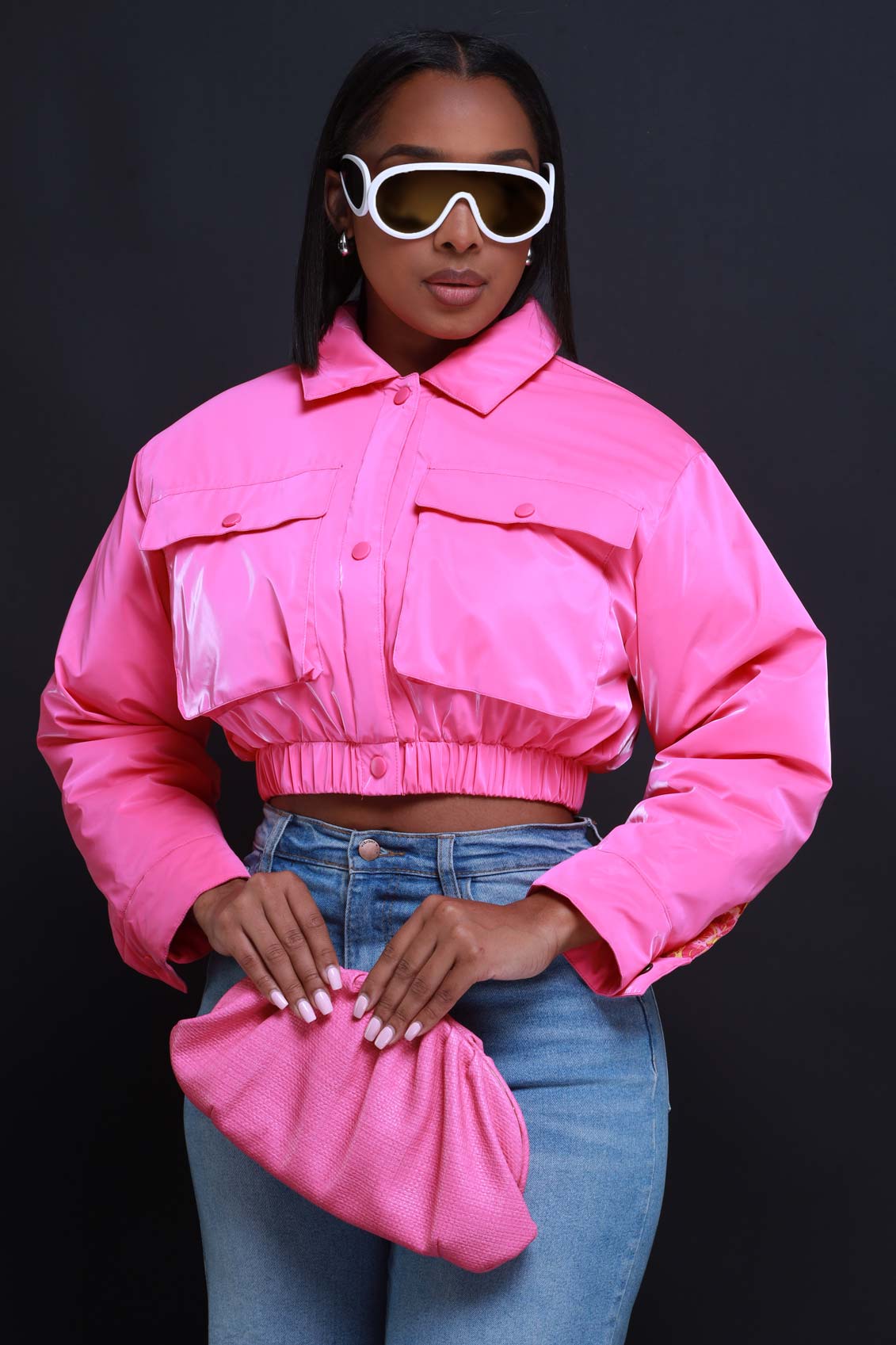 
              True Colors Cropped Bomber Jacket - Hot Pink - Swank A Posh
            