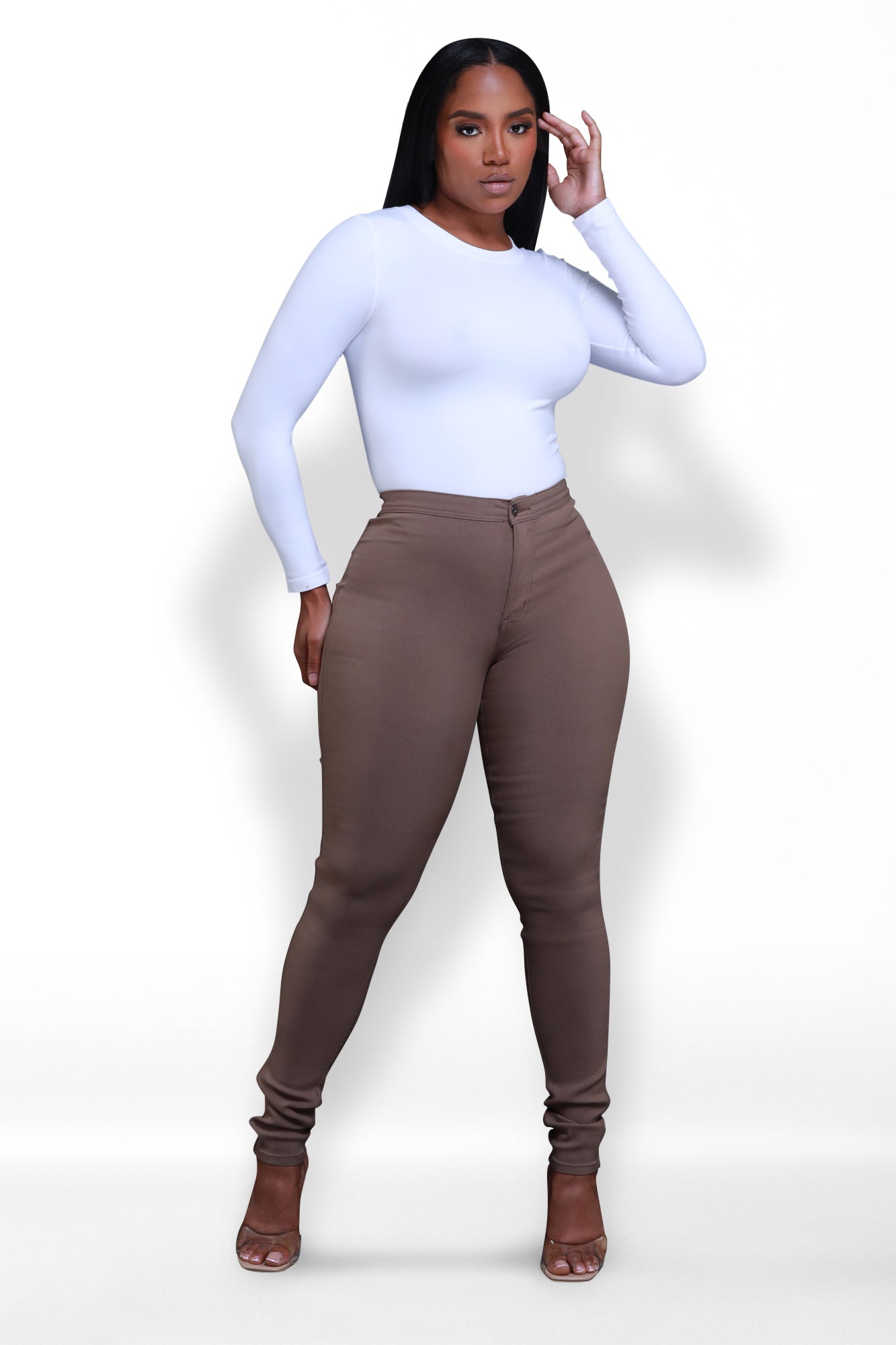 Super Swank High Waist Stretchy Jeans - Taupe - Swank A Posh