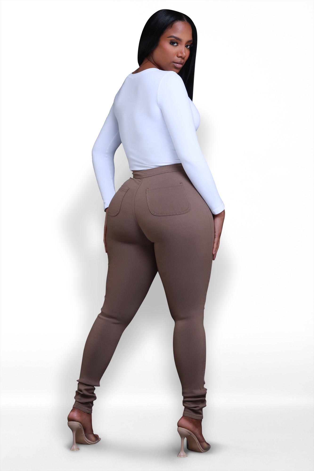 Super Swank High Waist Stretchy Jeans - Taupe - Swank A Posh