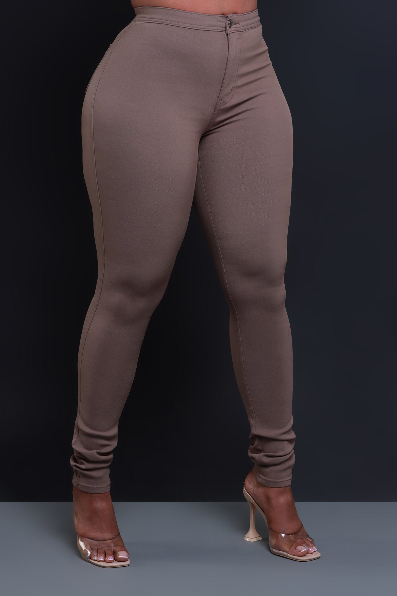 Super Swank High Waist Stretchy Jeans - Taupe - Swank A Posh