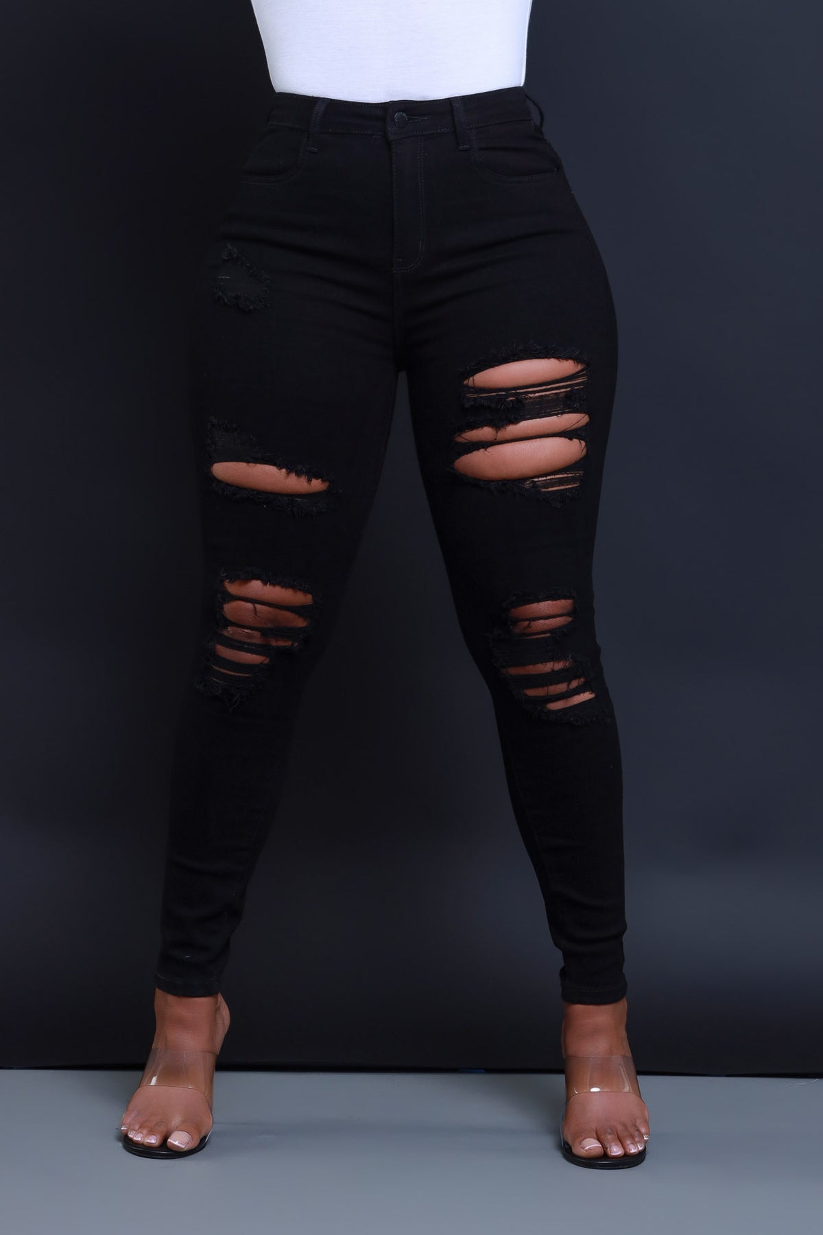 
              Upgrades Hourglass High Rise Distressed Stretchy Skinny Jeans - Black - Swank A Posh
            