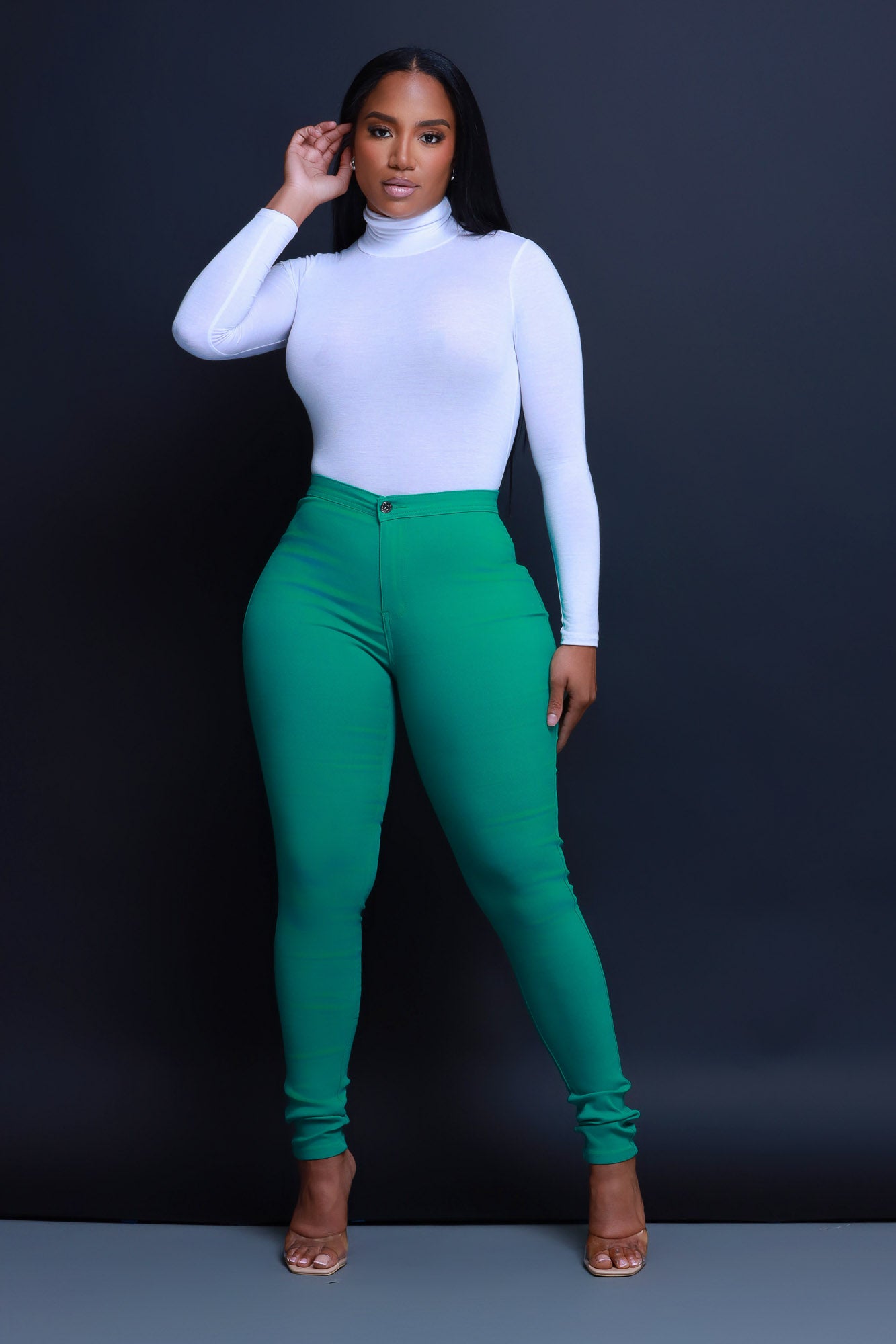 Super Swank High Waist Stretchy Jeans - Jade - Swank A Posh