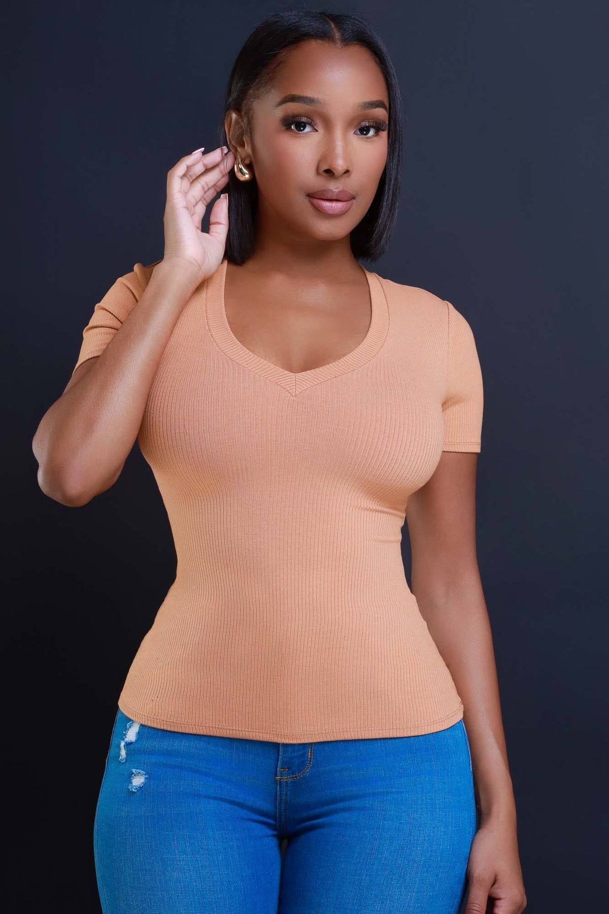 
              That&#39;s Deep Cellulite Deleter Short Sleeve Ribbed Top - Toffee - Swank A Posh
            