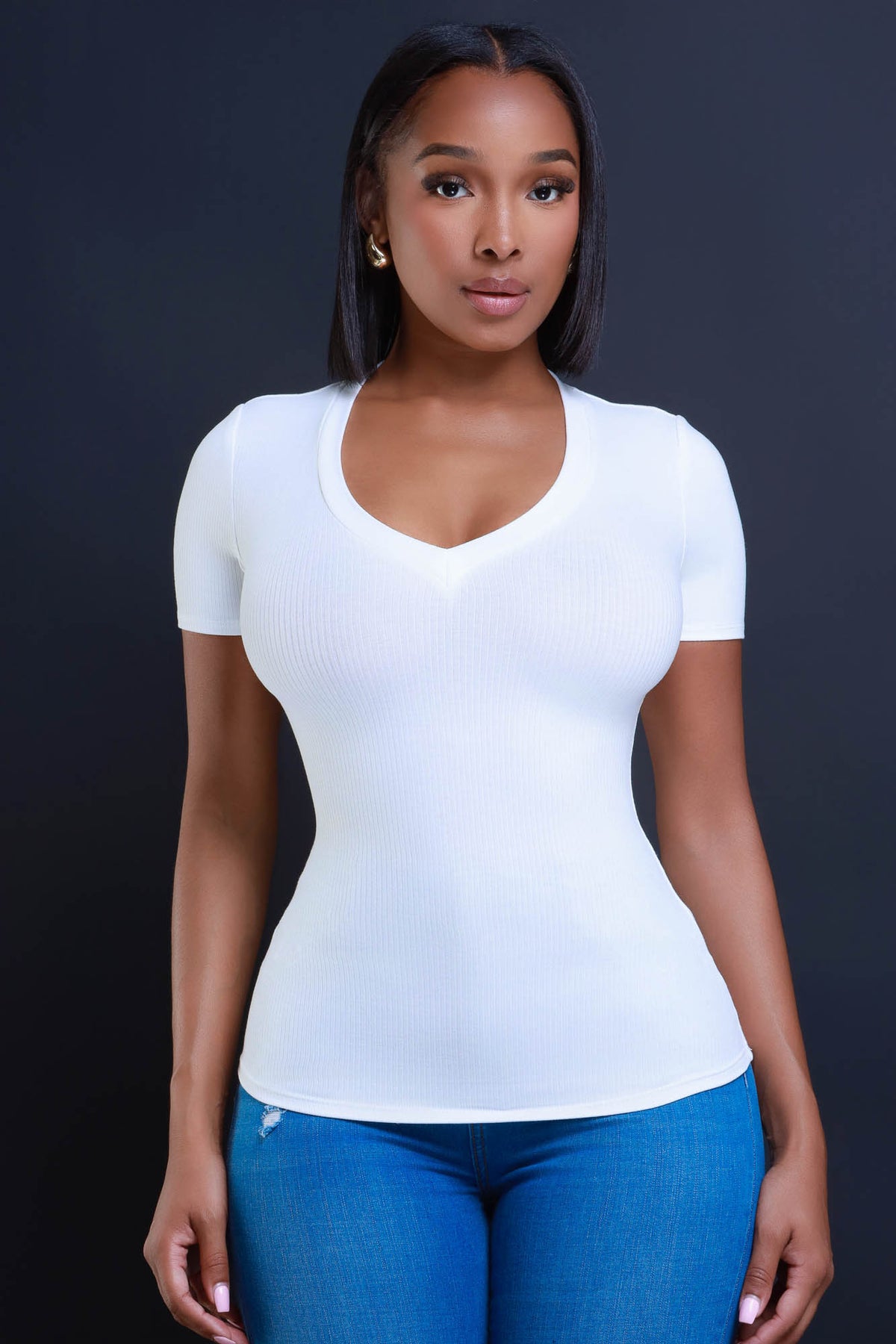 
              That&#39;s Deep Cellulite Deleter Short Sleeve Ribbed Top - White - Swank A Posh
            