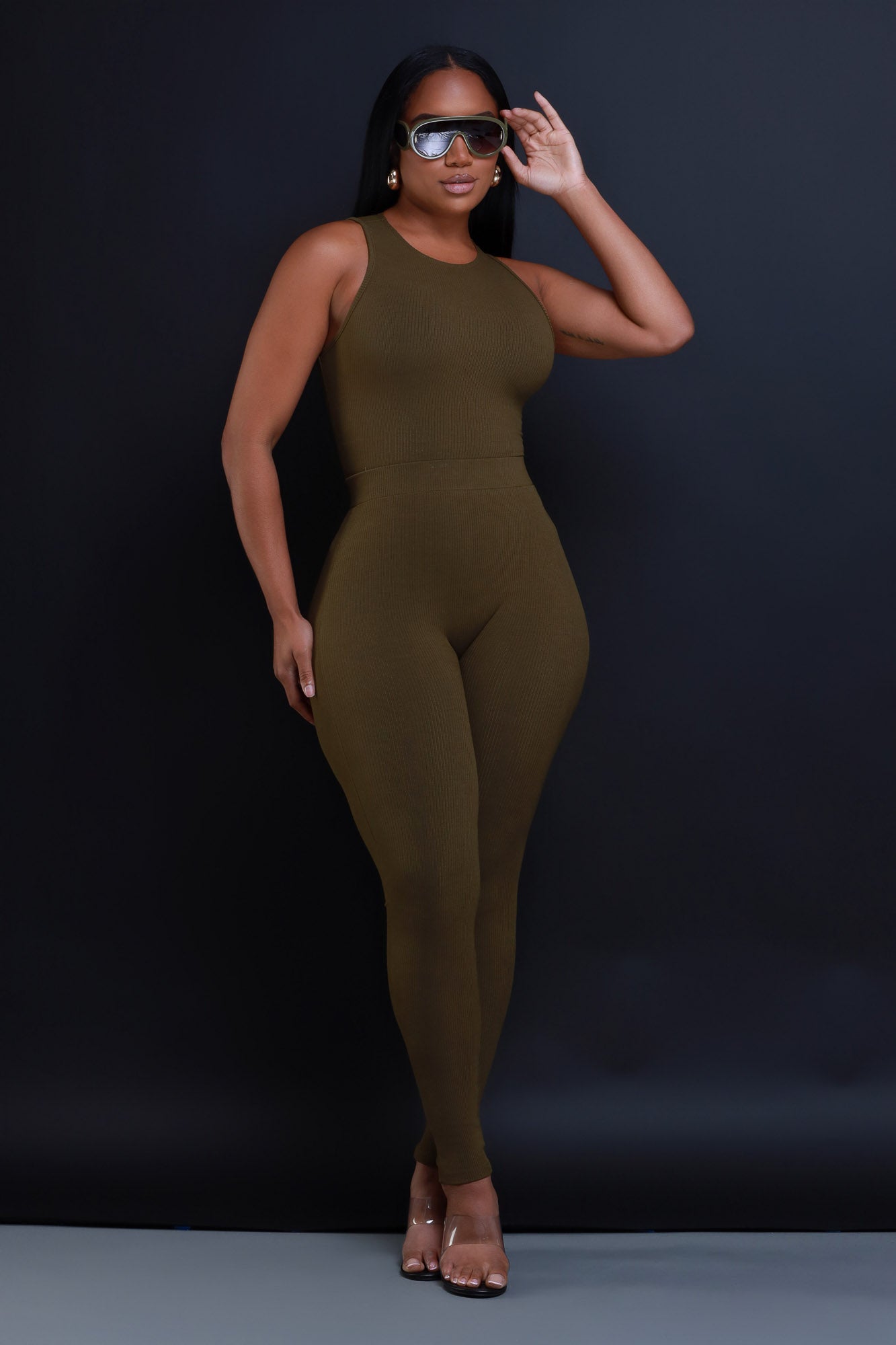 Top Of The Line Cellulite Deleter Sleeveless Ribbed Top - Olive - Swank A Posh
