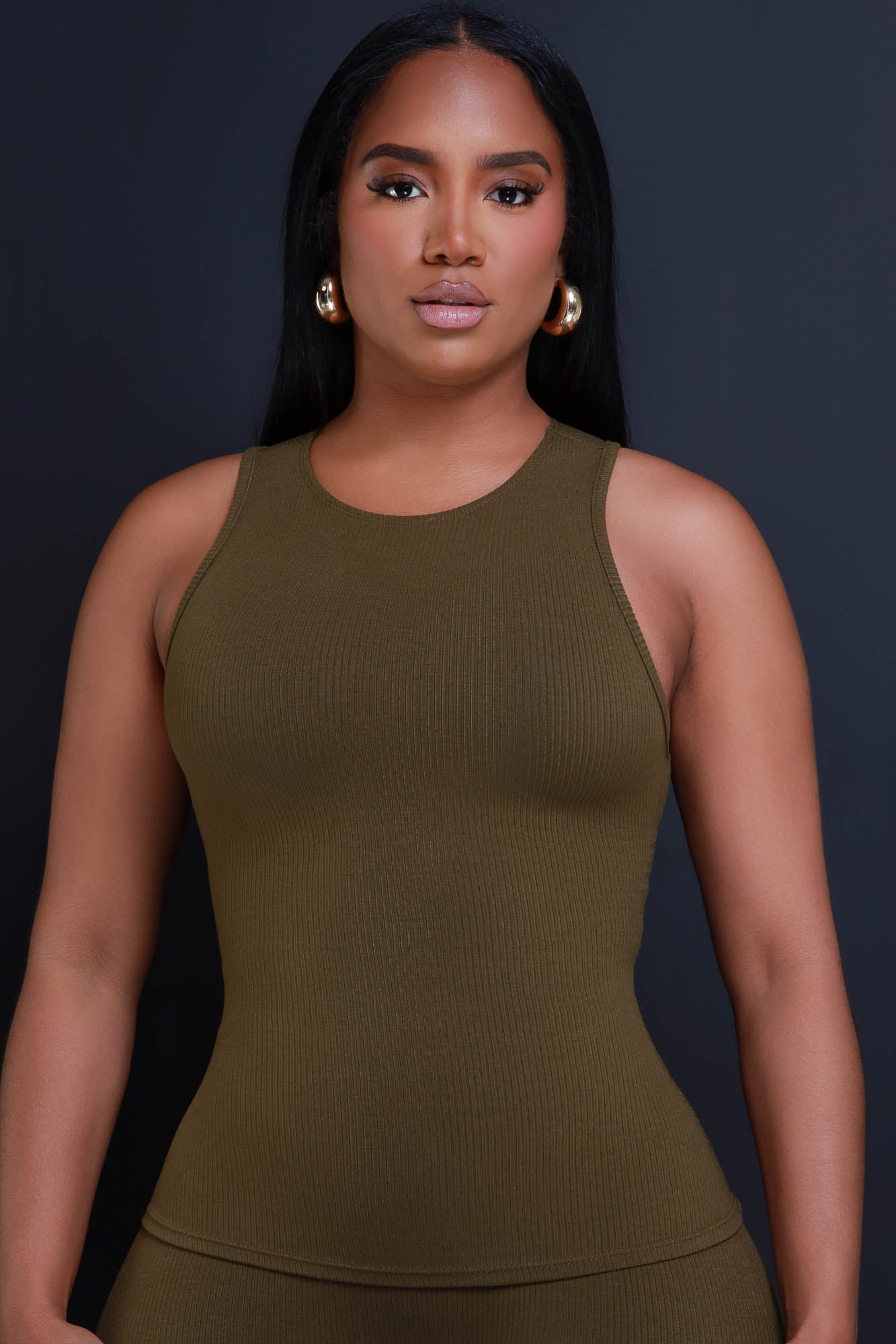 Top Of The Line Cellulite Deleter Sleeveless Ribbed Top - Olive - Swank A Posh