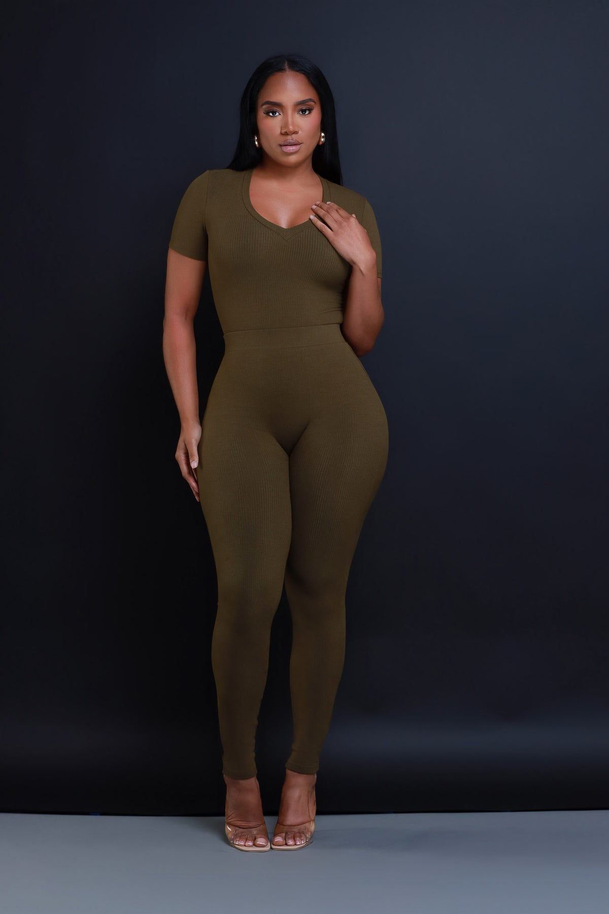 
              That&#39;s Deep Cellulite Deleter Short Sleeve Ribbed Top - Olive - Swank A Posh
            