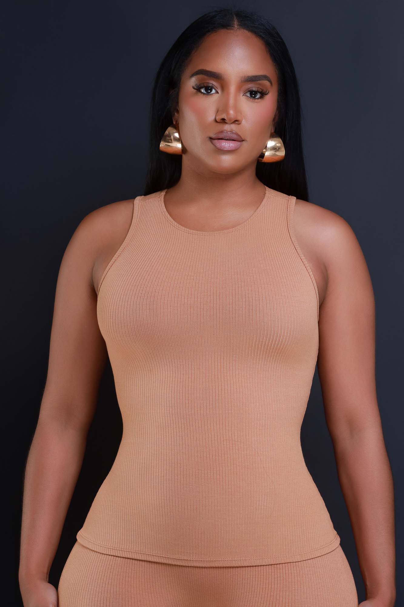 Top Of The Line Cellulite Deleter Sleeveless Ribbed Top - Toffee - Swank A Posh