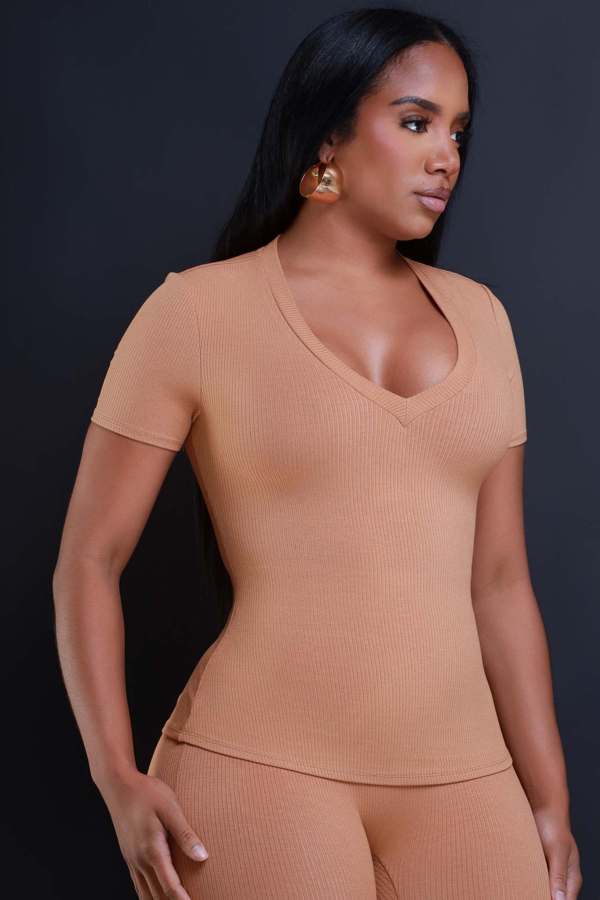 
              That&#39;s Deep Cellulite Deleter Short Sleeve Ribbed Top - Toffee - Swank A Posh
            