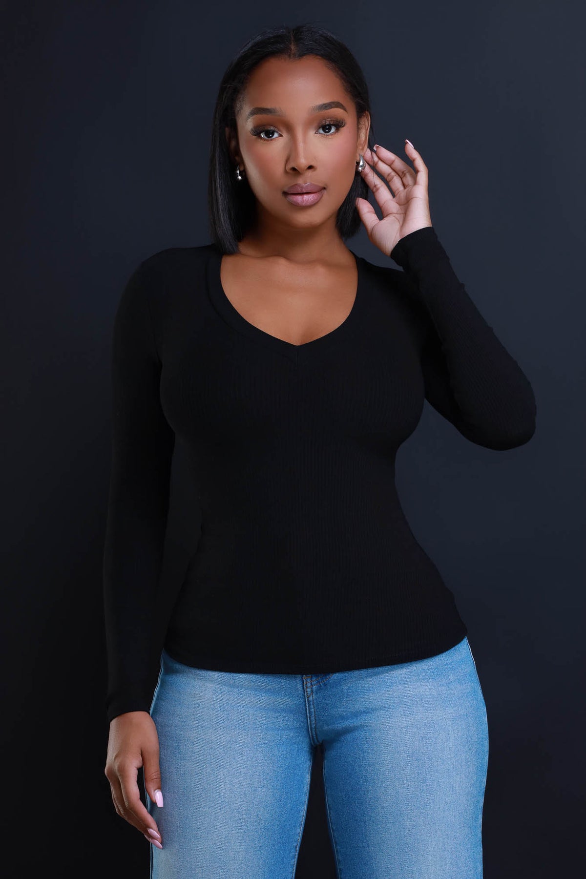 
              What It Is Cellulite Deleter Long Sleeve Ribbed Top - Black - Swank A Posh
            
