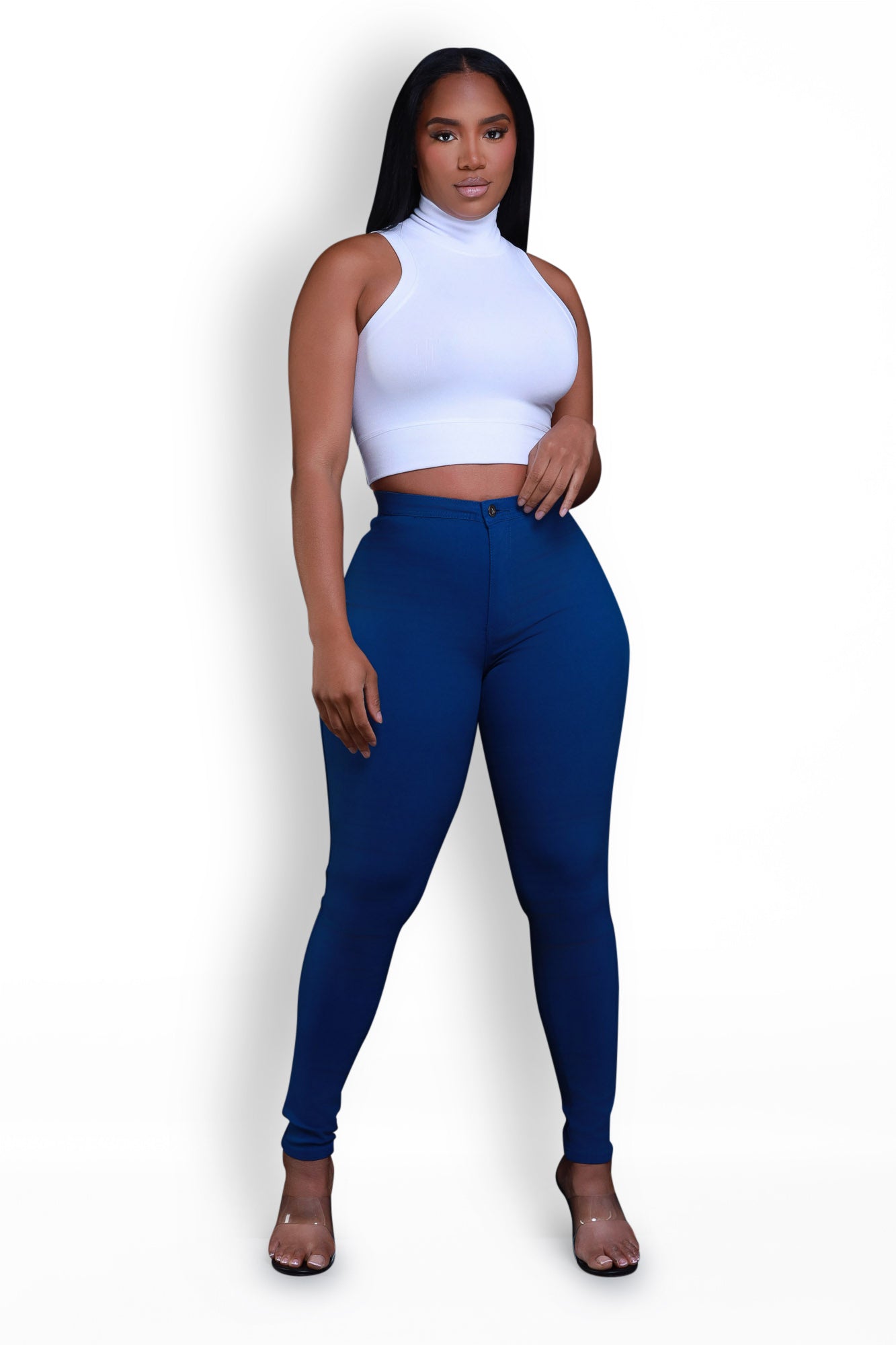 Super Swank High Waist Stretchy Jeans - Ocean Blue - Swank A Posh