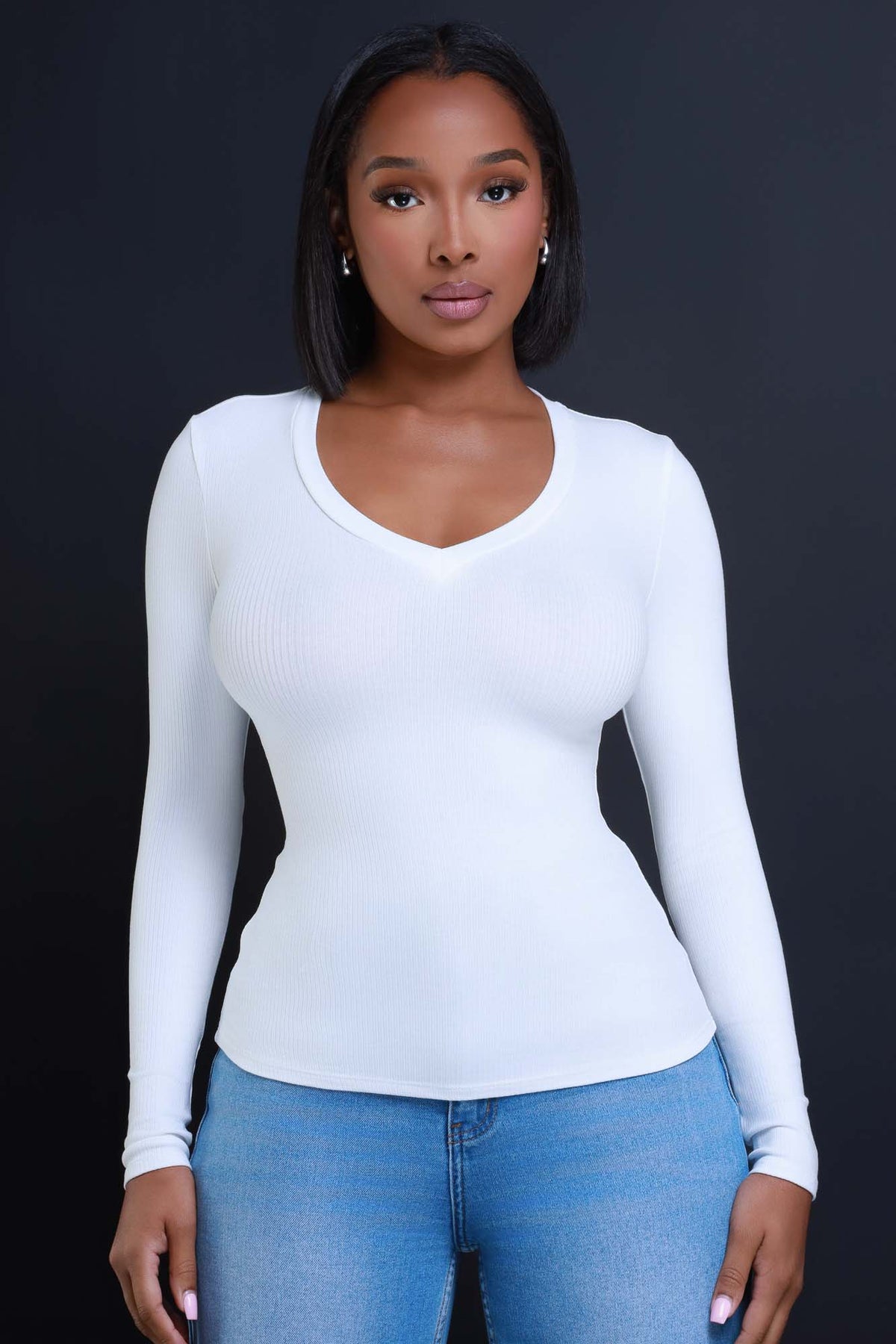 
              What It Is Cellulite Deleter Long Sleeve Ribbed Top - White - Swank A Posh
            