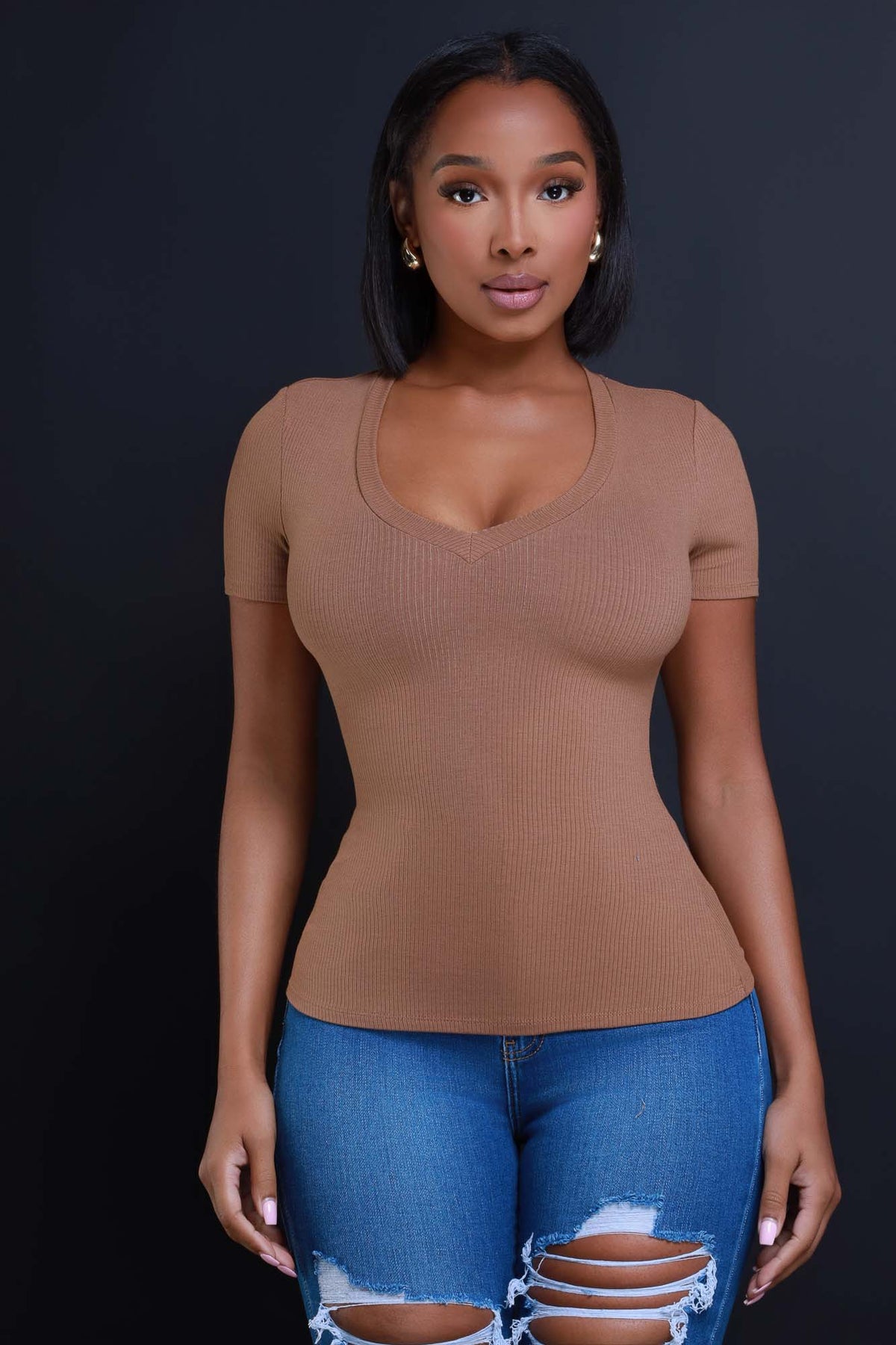 
              That&#39;s Deep Cellulite Deleter Short Sleeve Ribbed Top - Mocha - Swank A Posh
            