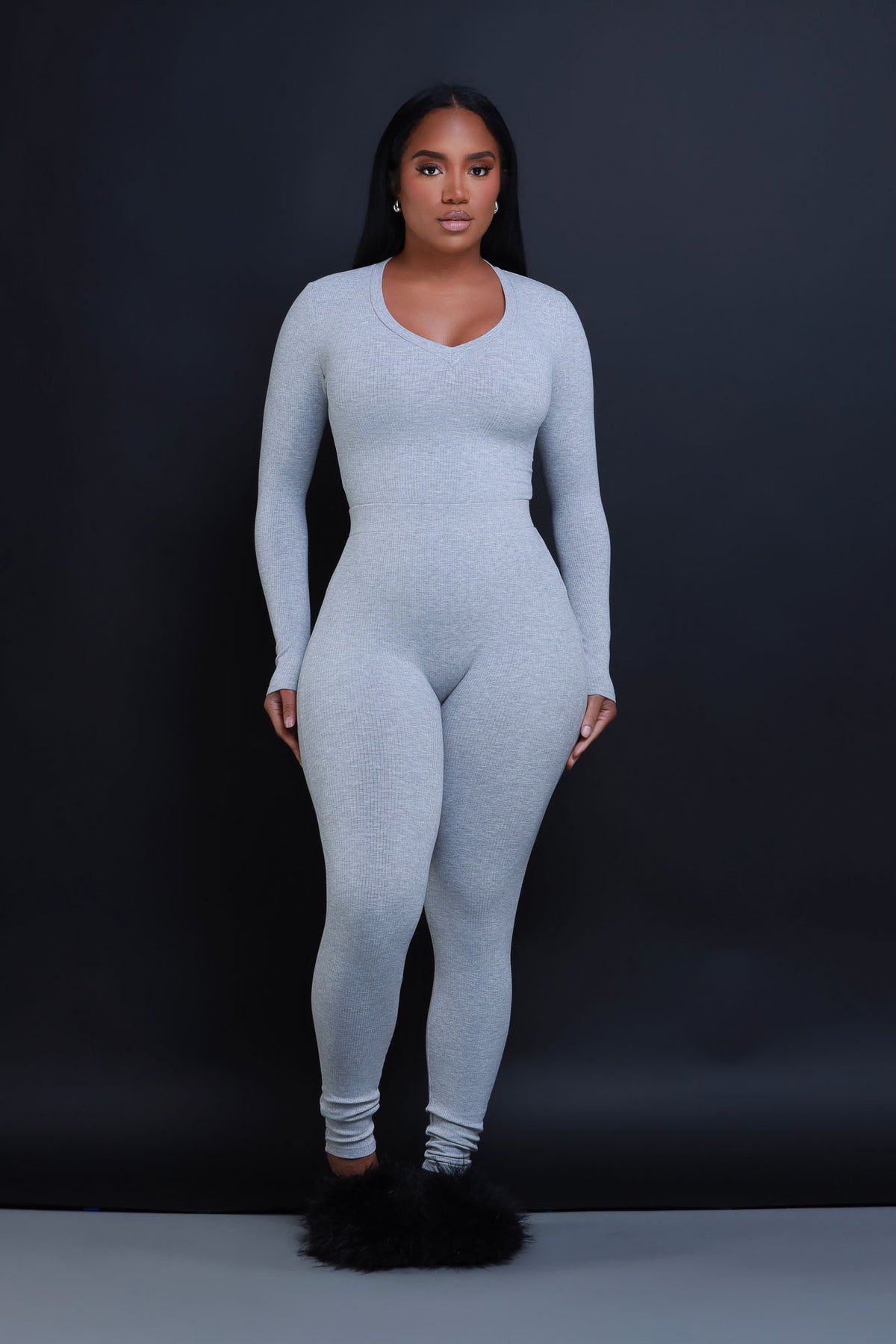
              What It Is Cellulite Deleter Long Sleeve Ribbed Top - Heather Grey - Swank A Posh
            