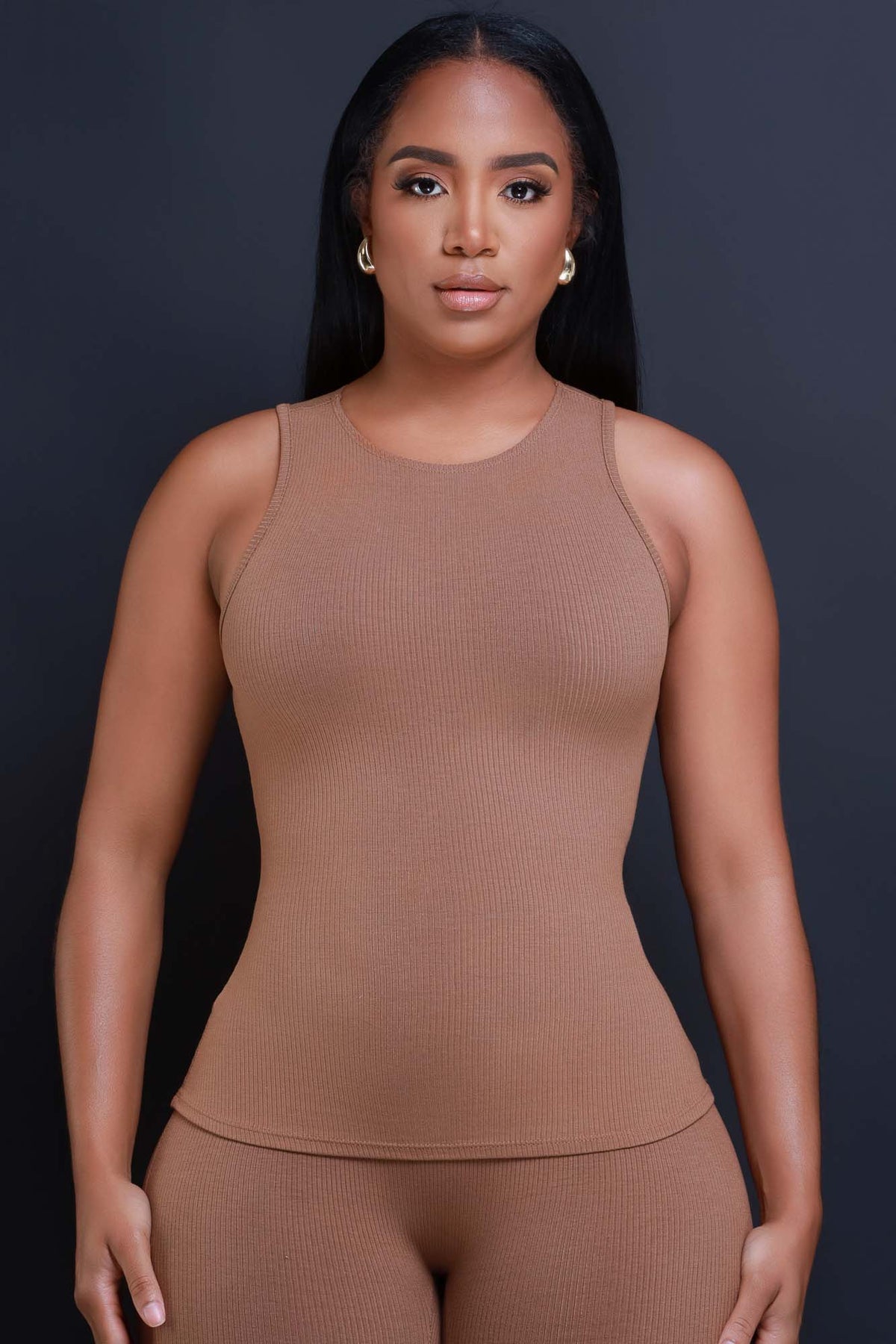 
              Top Of The Line Cellulite Deleter Sleeveless Ribbed Top - Mocha - Swank A Posh
            