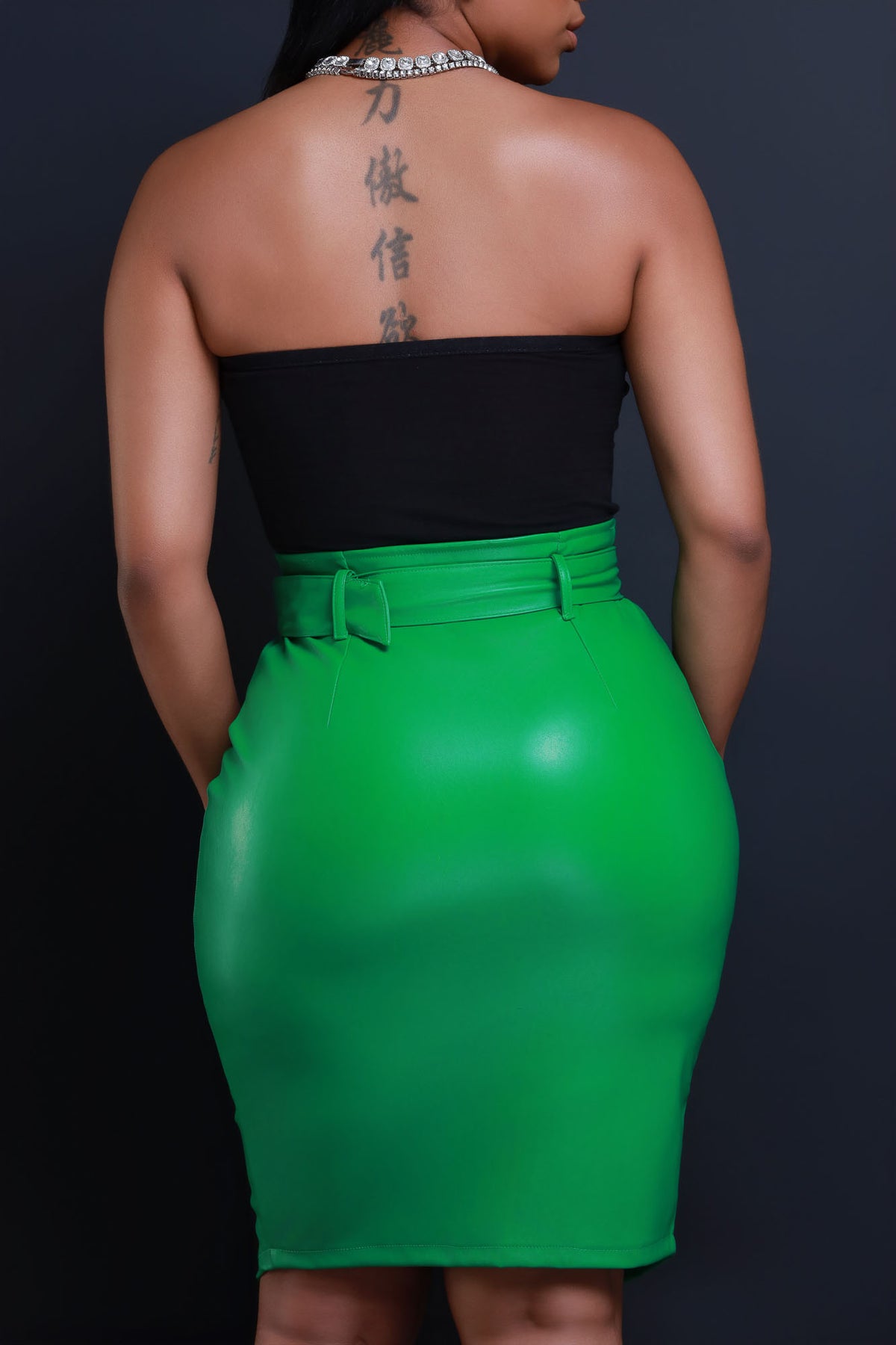 
              Late Fee Belted Faux Leather Midi Skirt - Green - Swank A Posh
            