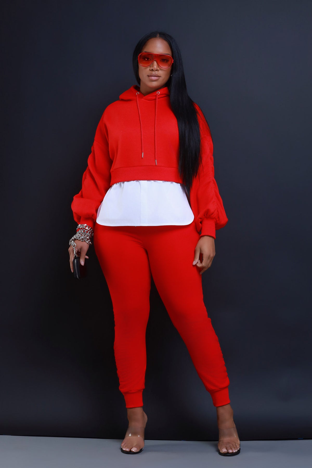 
              Excuse The Mess Layered Hooded Lounge Set - Red - Swank A Posh
            