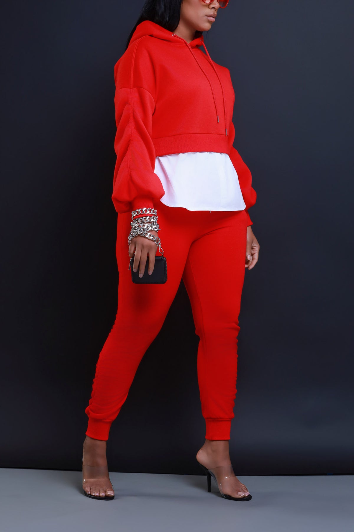 
              Excuse The Mess Layered Hooded Lounge Set - Red - Swank A Posh
            