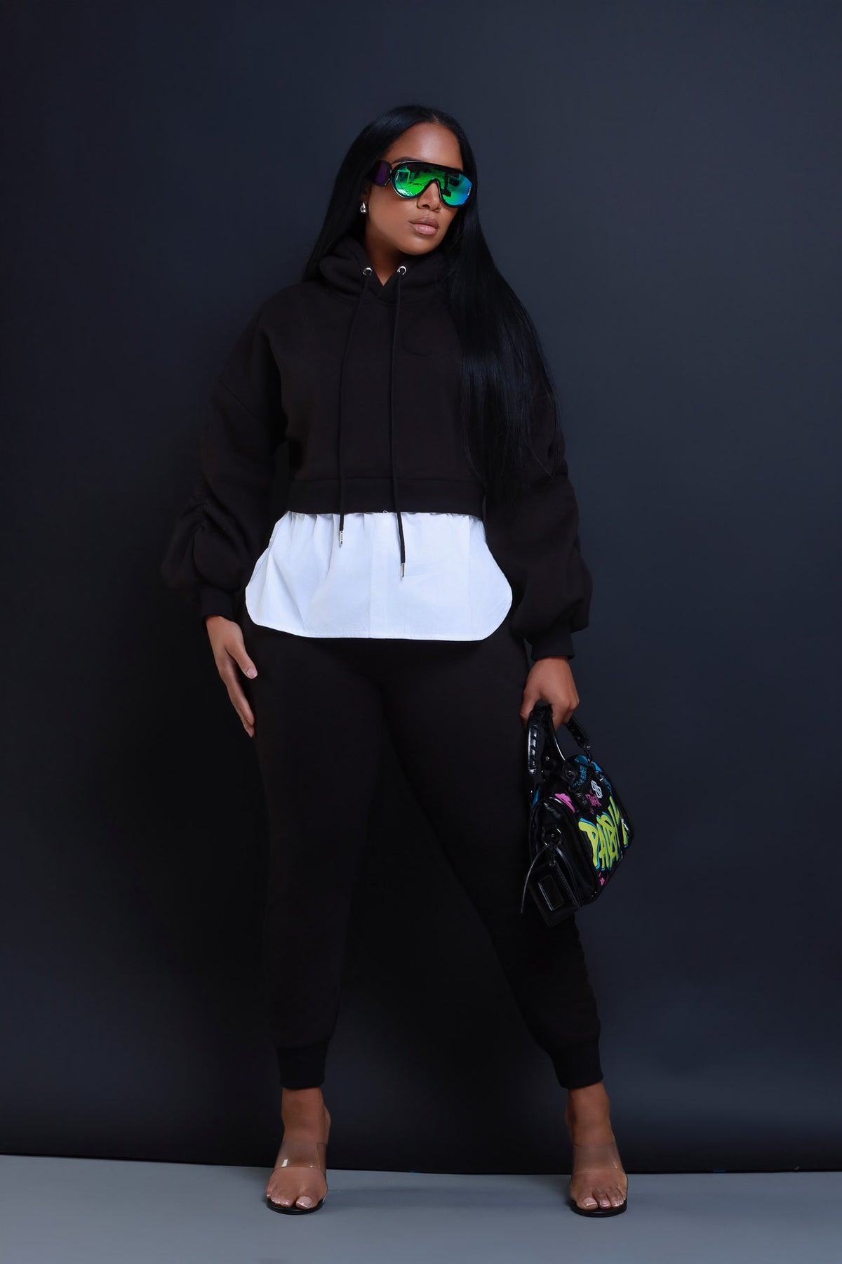 
              Excuse The Mess Layered Hooded Lounge Set - Black - Swank A Posh
            