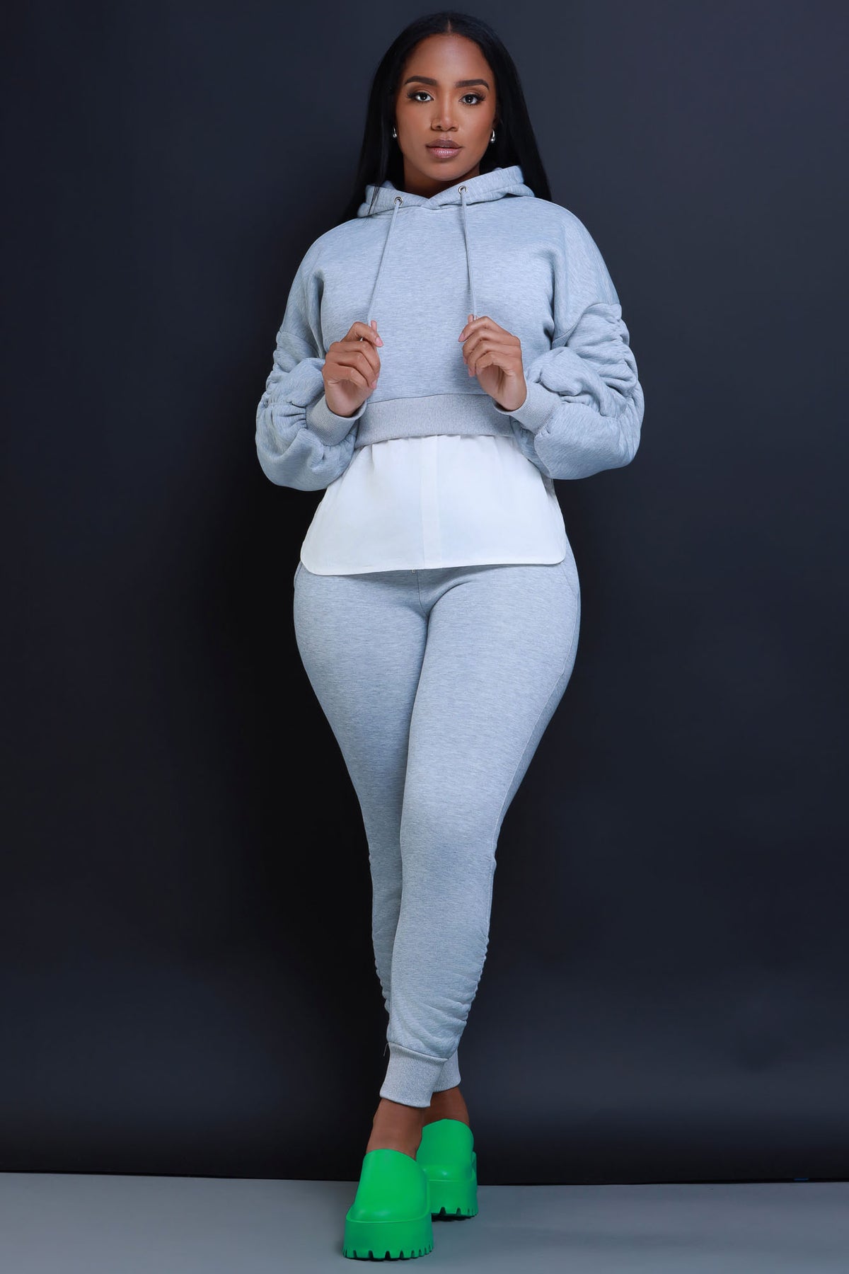 
              Excuse The Mess Layered Hooded Lounge Set - Heather Grey - Swank A Posh
            