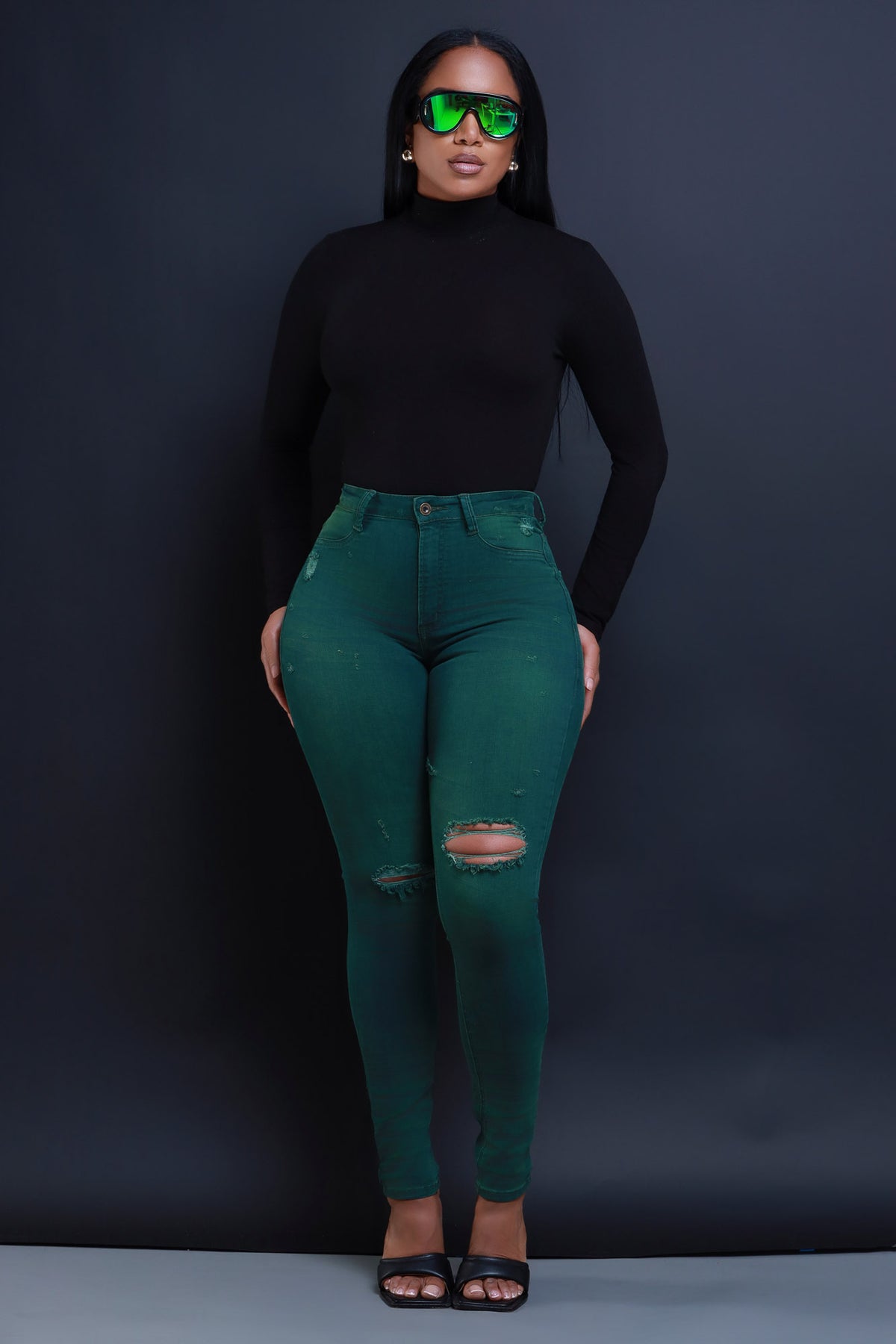 
              On Your Mind Distressed Skinny Jeans - Green Wash - Swank A Posh
            