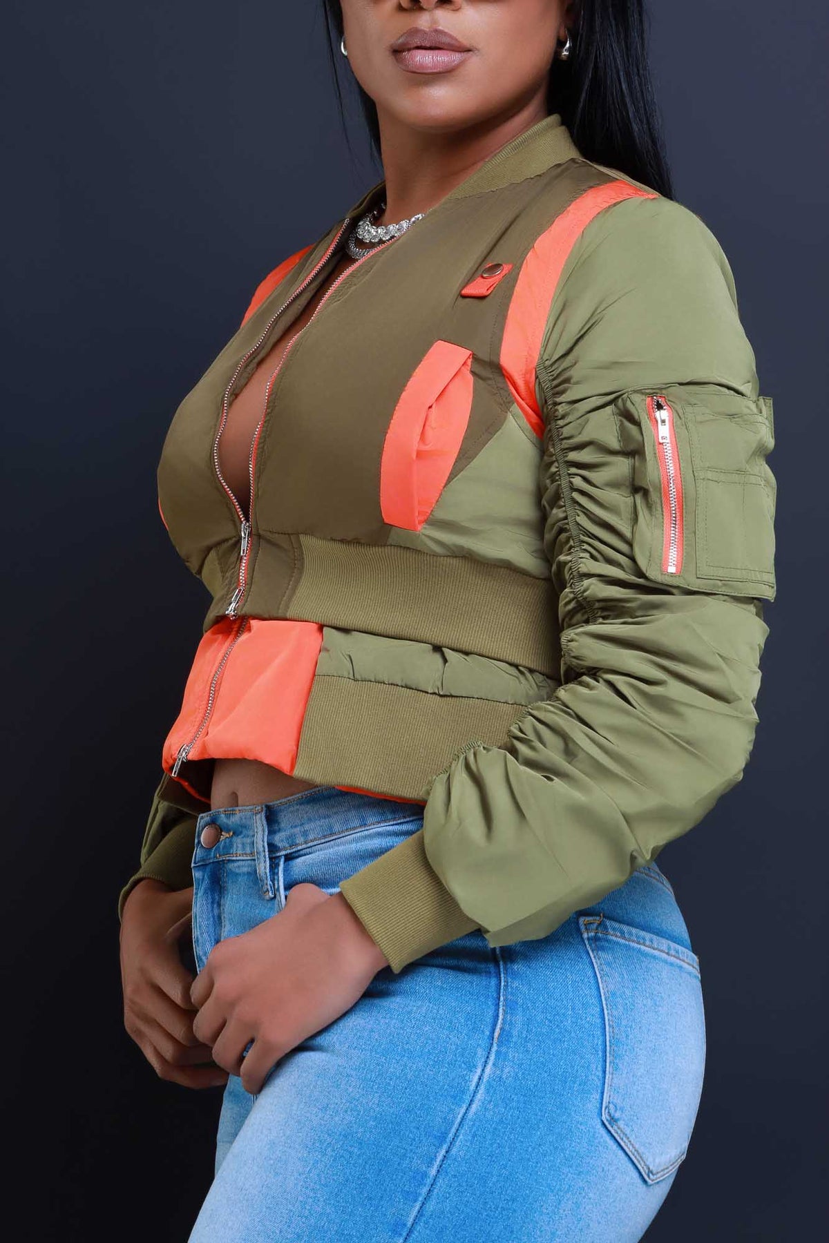 
              Count On Me Color Block Bomber Jacket - Olive Multicolor - Swank A Posh
            