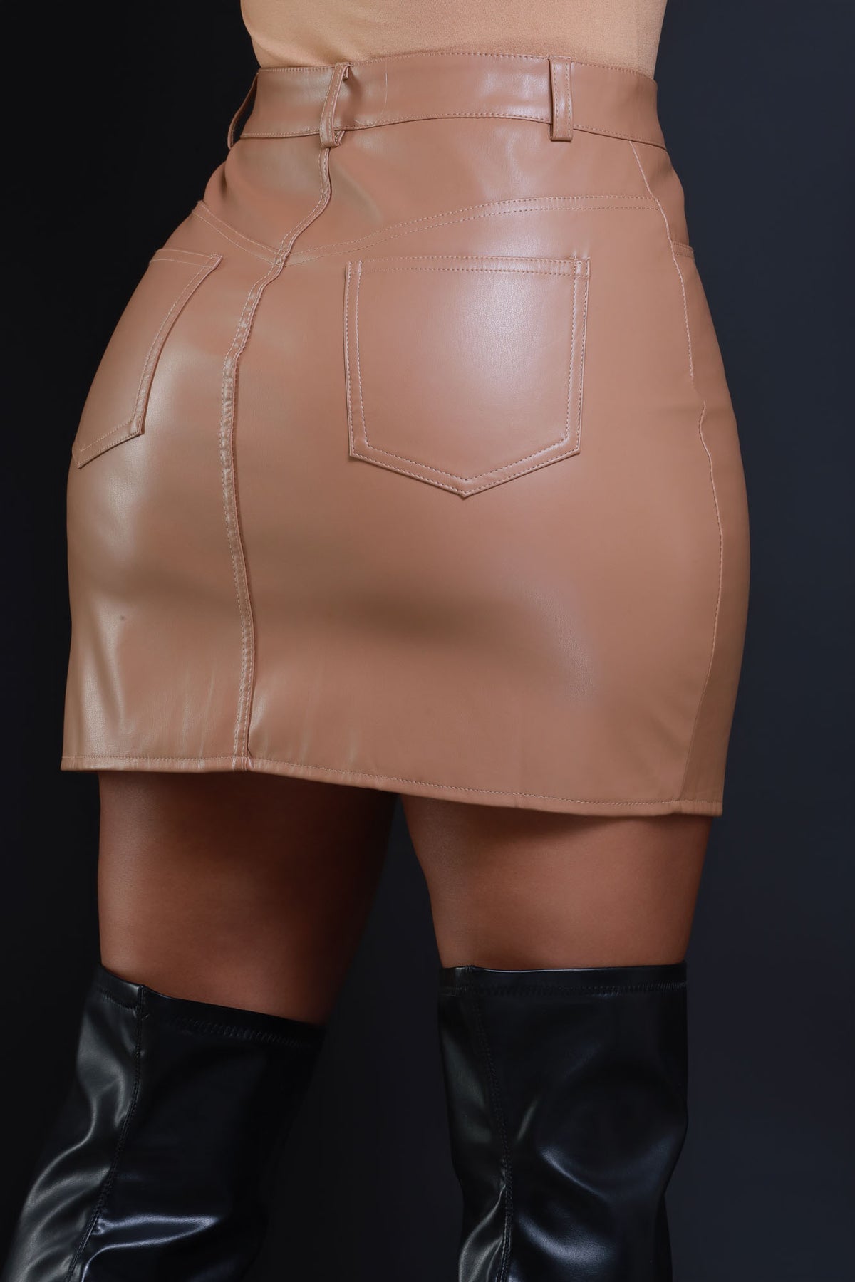 
              Warning Sign Asymmetrical Faux Leather Mini Skirt - Latte - Swank A Posh
            