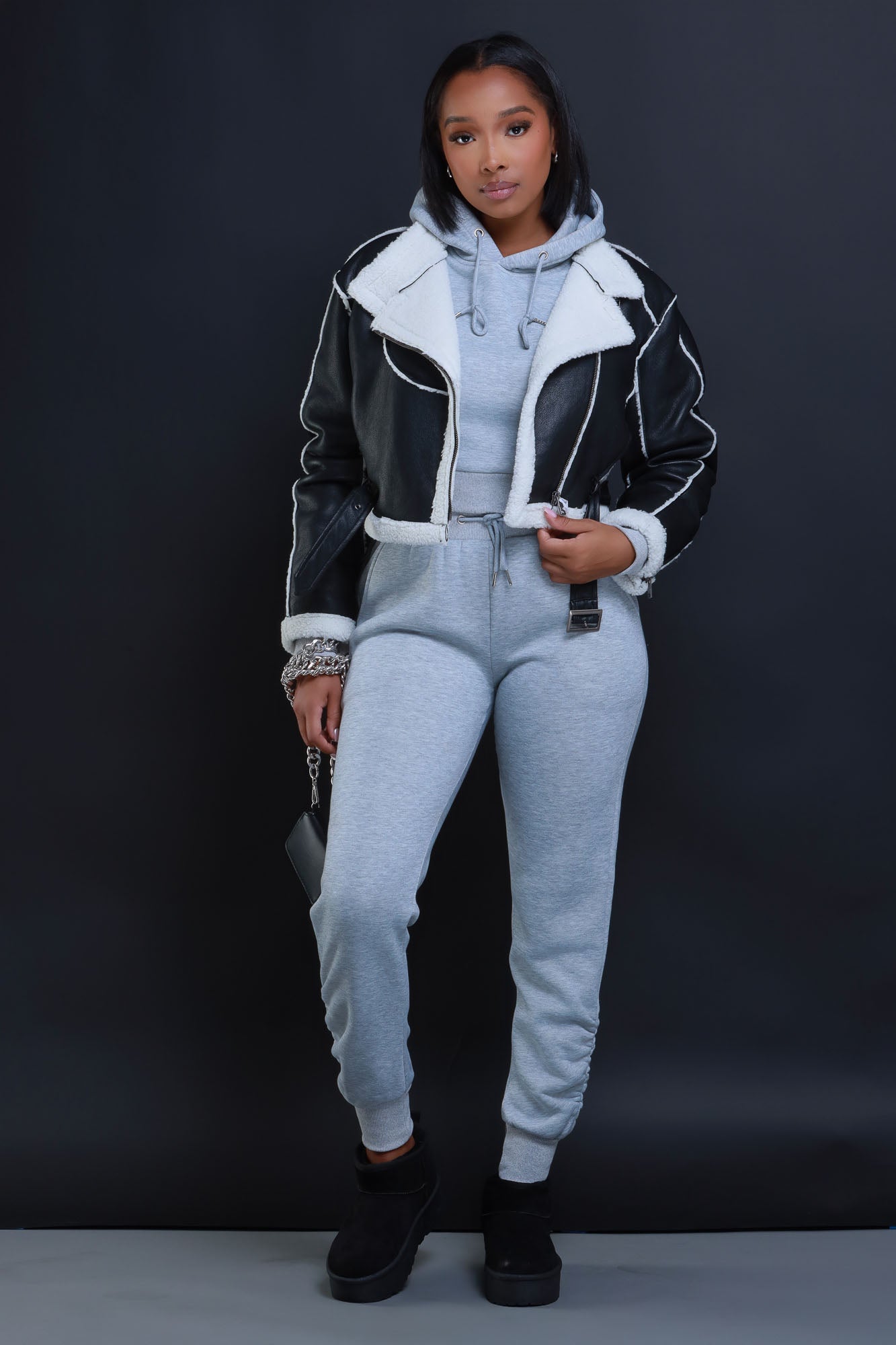 Excuse The Mess Layered Hooded Lounge Set - Heather Grey