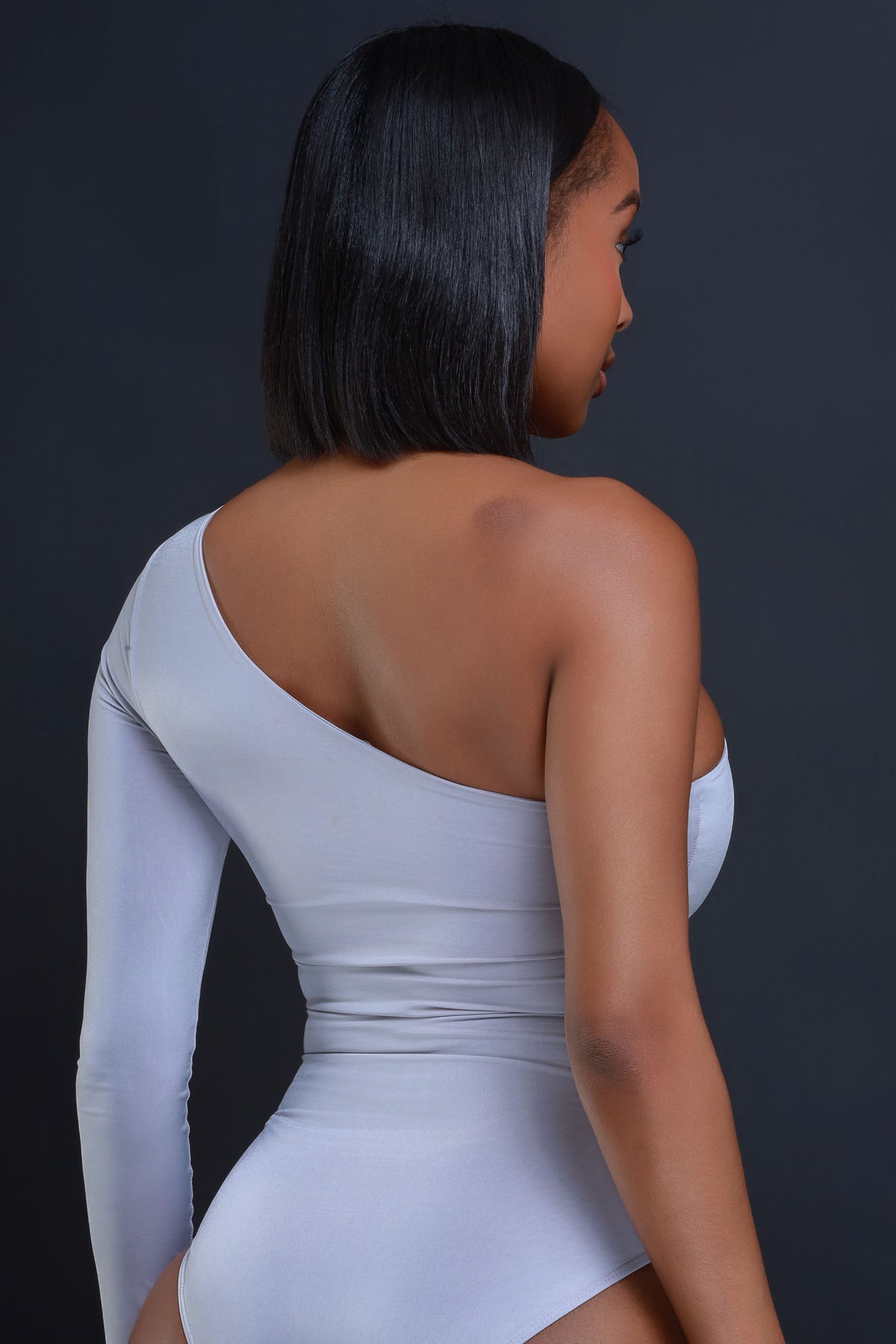 
              Hello There One Shoulder Bodysuit - Silver - Swank A Posh
            