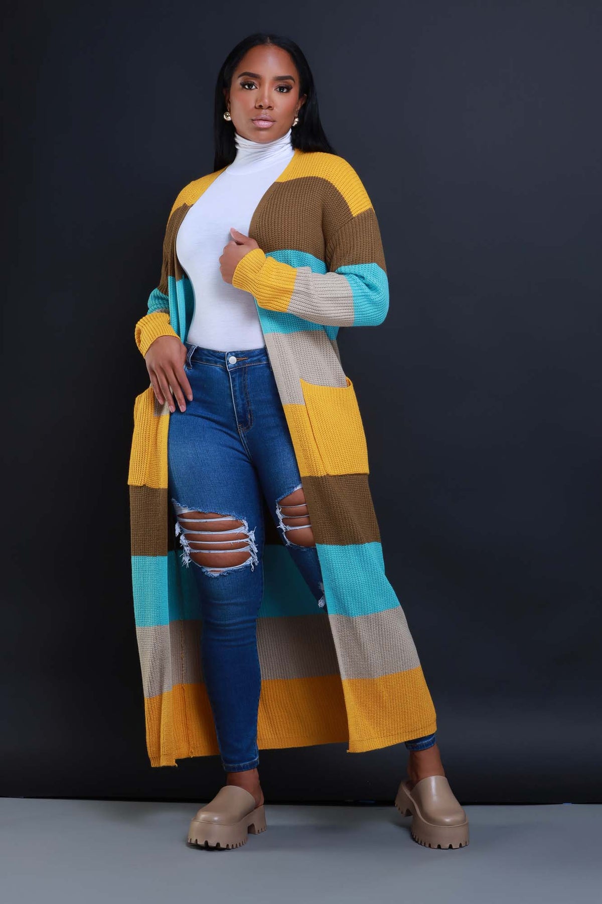 
              Time Of Your Life Longline Striped Cardigan - Mustard - Swank A Posh
            