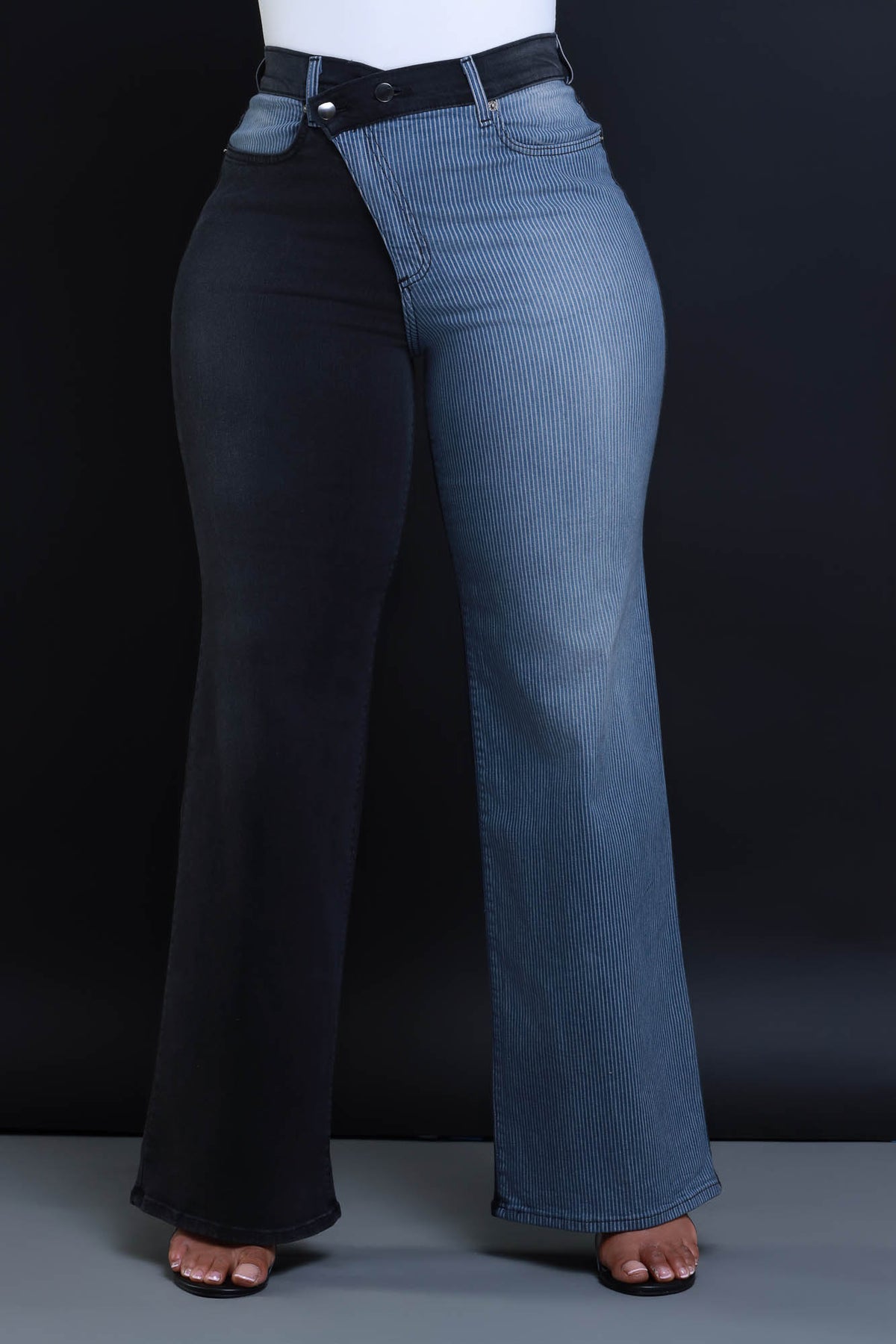 
              Split Screen Asymmetrical Wide Leg Jeans - Black/Grey - Swank A Posh
            