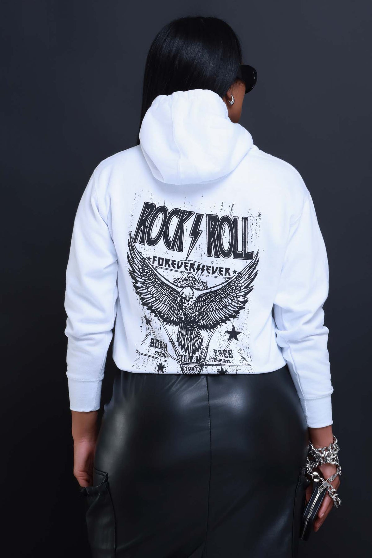
              Rock Star Graphic Hooded Sweatshirt - White - Swank A Posh
            