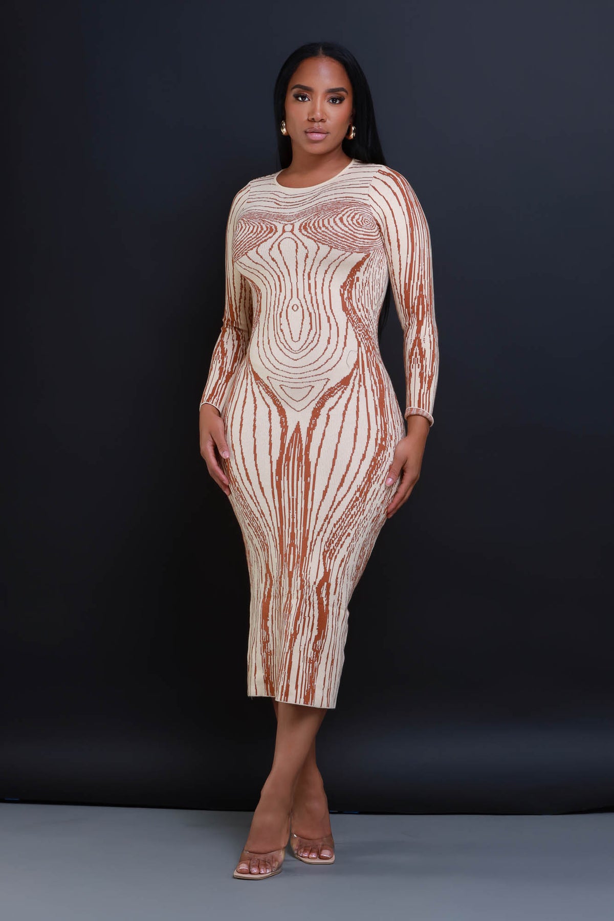 
              Dance With Me High Neck Knit Midi Dress - Taupe/Cognac - Swank A Posh
            