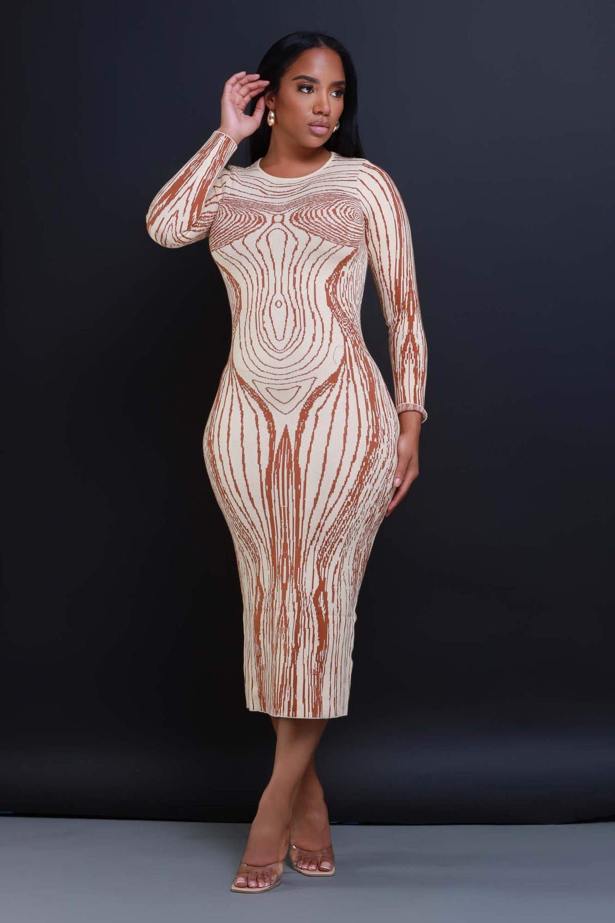 
              Dance With Me High Neck Knit Midi Dress - Taupe/Cognac - Swank A Posh
            