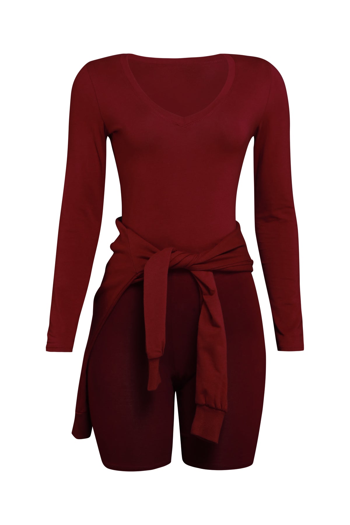 
              Red Tape 3 Piece Hooded Bodysuit &amp; Short Set - Burgundy - Swank A Posh
            