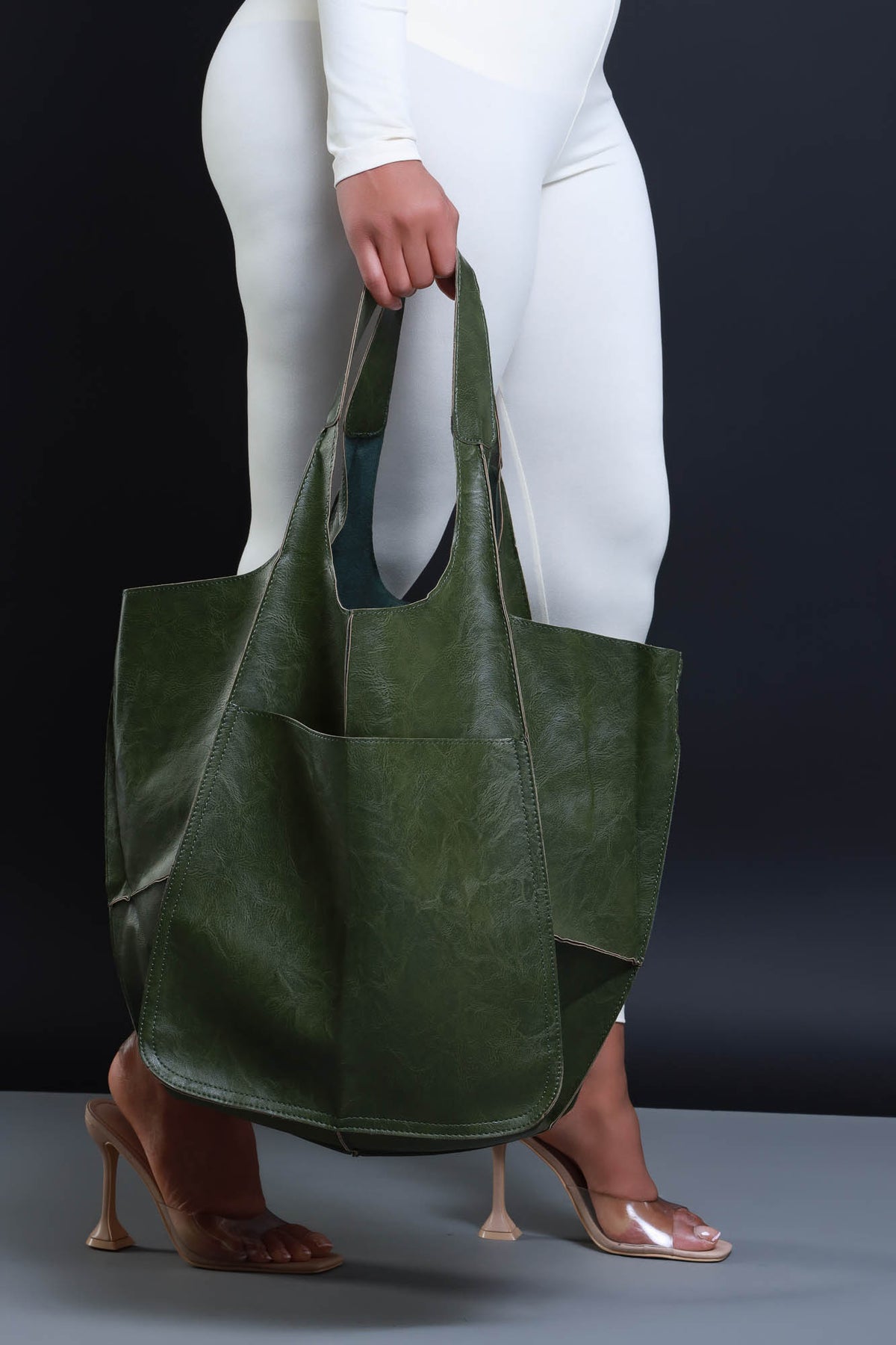 
              Plenty Of Time Faux Leather Tote Bag - Green - Swank A Posh
            