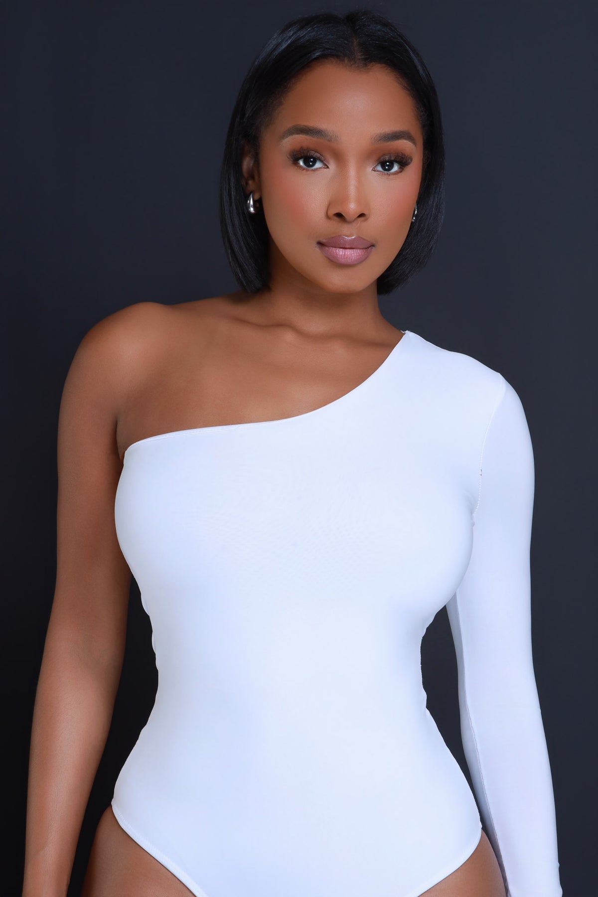 
              Hello There One Shoulder Bodysuit -  White - Swank A Posh
            