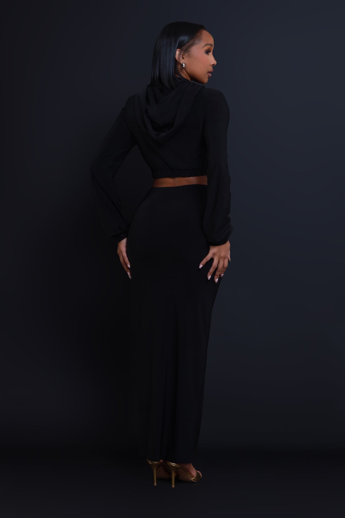 
              Oh Girl Long Sleeve Hooded Maxi Skirt Set - Black - Swank A Posh
            