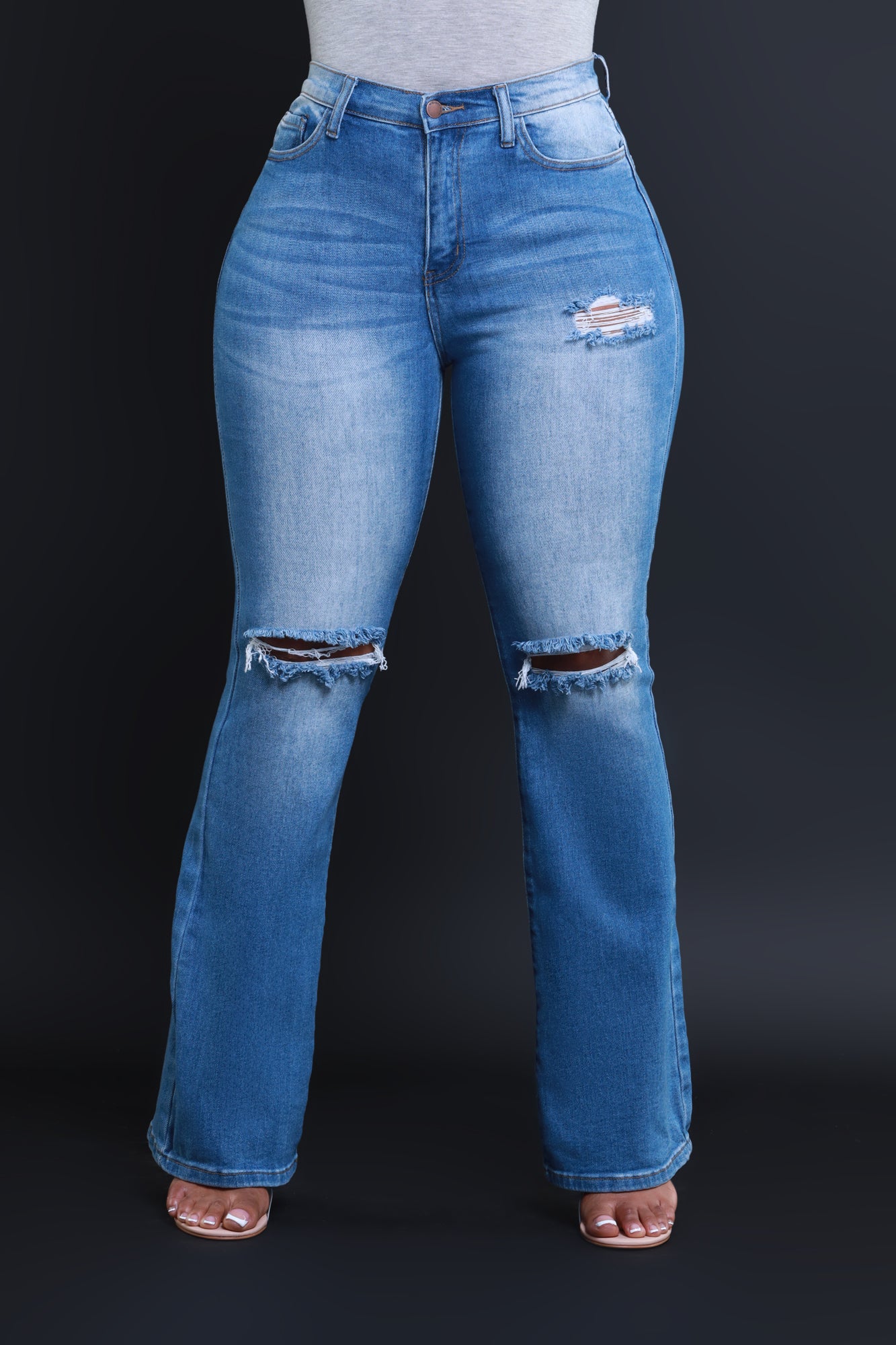 Make Way High Rise Ripped Bootcut Jeans - Medium Wash