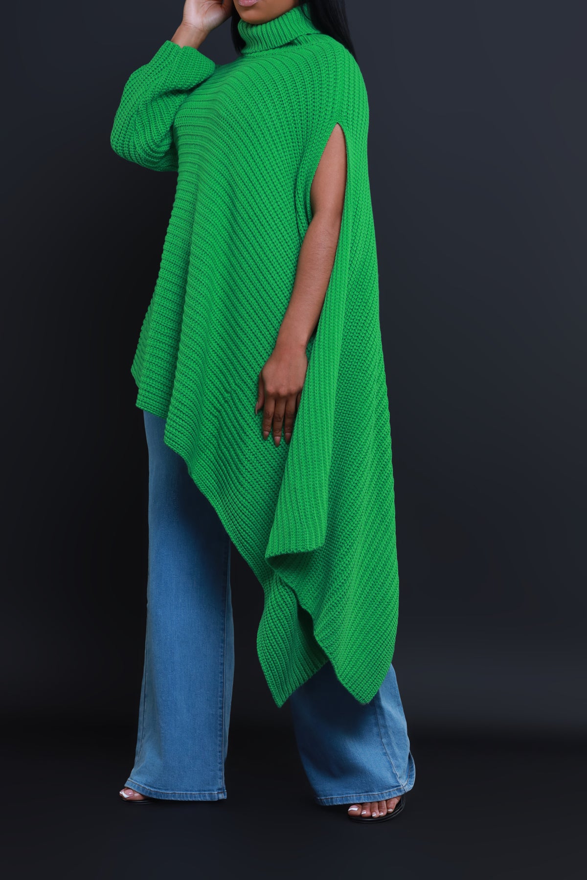 
              How To Deal Asymmetrical Knit Sweater - Green - Swank A Posh
            