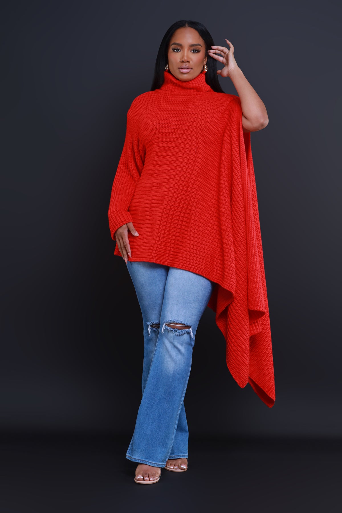 
              How To Deal Asymmetrical Knit Sweater - Red - Swank A Posh
            