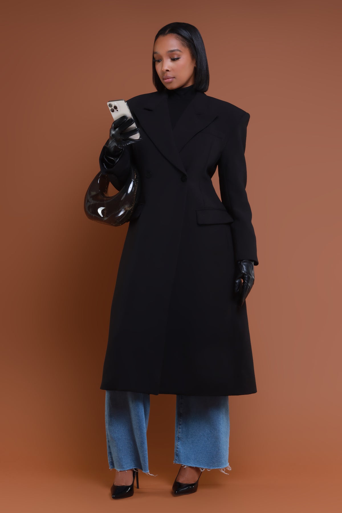 
              Take Notes Double Breasted Longline Coat - Black - Swank A Posh
            