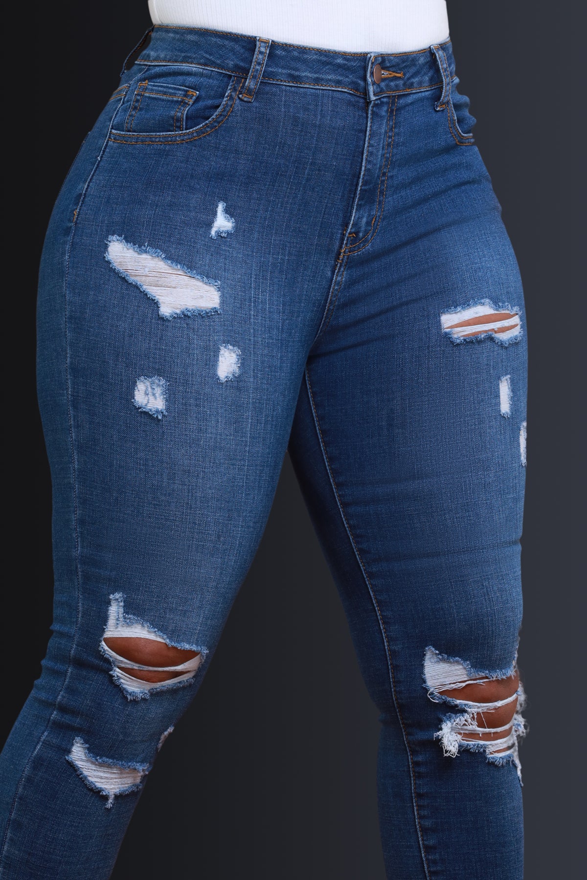 
              Line Em Up Distressed Skinny Jeans - Medium Wash - Swank A Posh
            