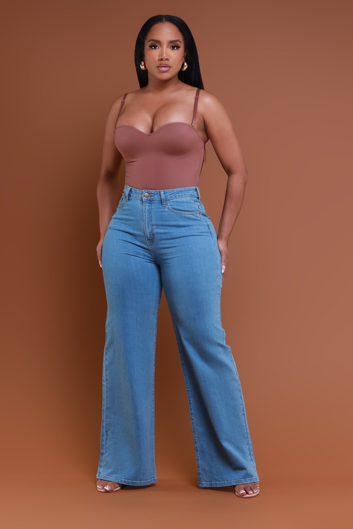 Let's Meet High Rise Wide Flare Jeans - Medium Wash - Swank A Posh