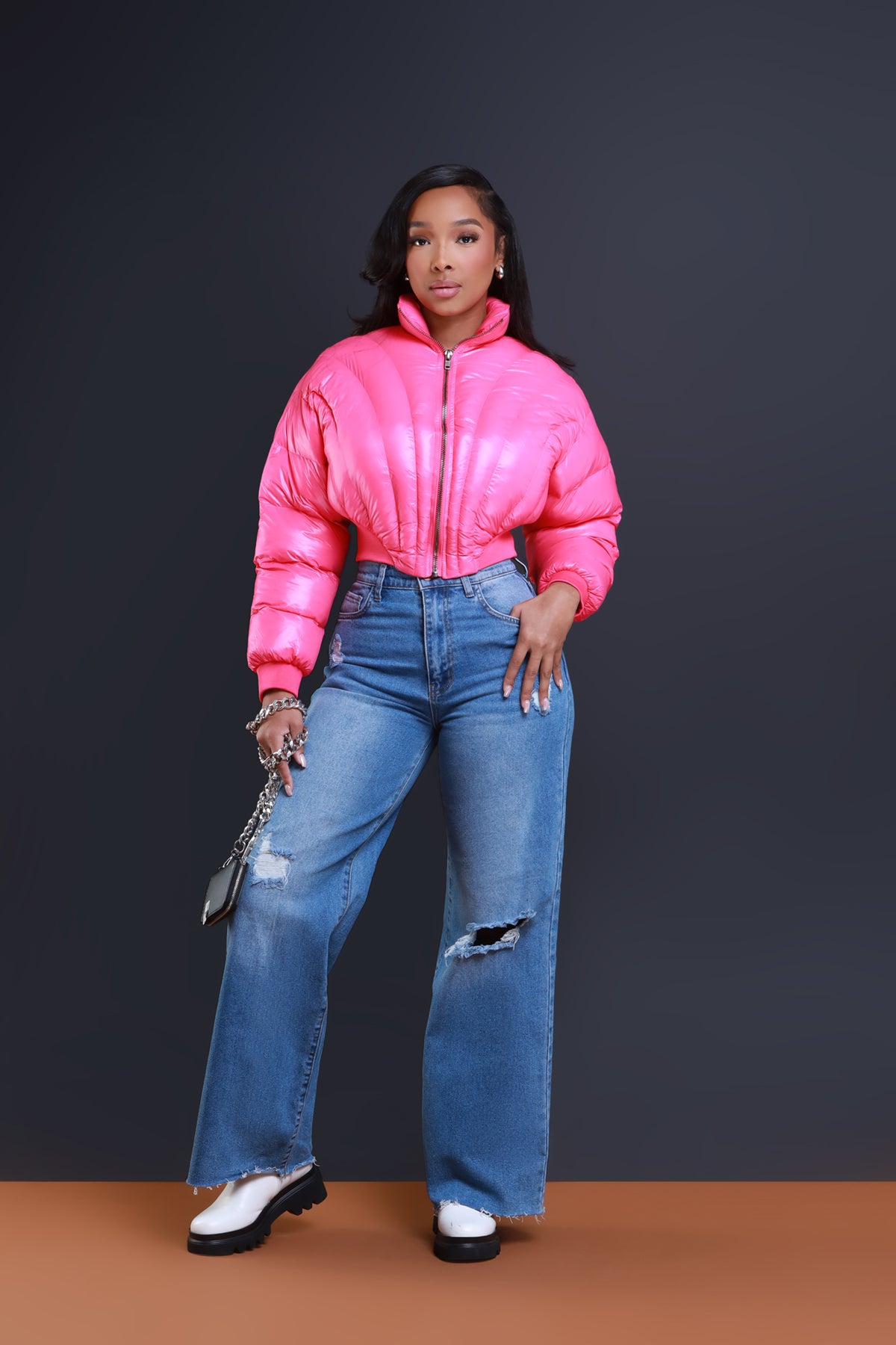 
              Crash Out Cropped Puffer Coat - Pink - Swank A Posh
            