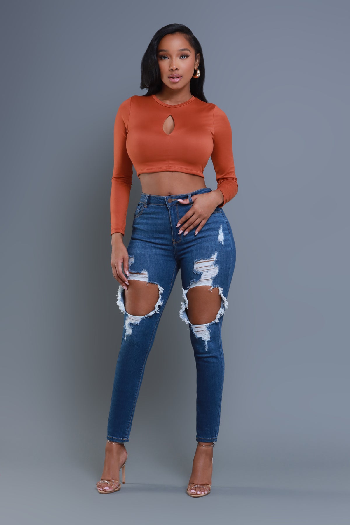 
              Not Worried Double Layered Keyhole Crop Top - Spicy Rust - Swank A Posh
            